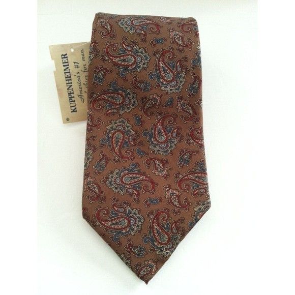 Other KUPPENHEIMER MENS NEW BROWN 100%SILK TIE WIDTH: 3 3/8" Size ONE SIZE - 2 Thumbnail