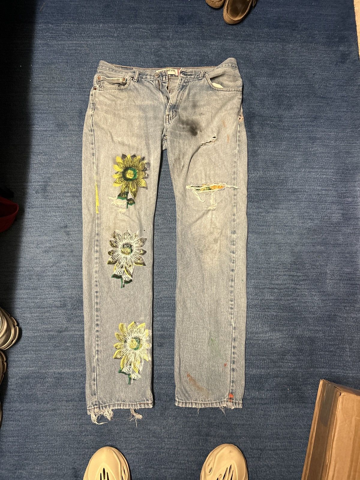 Levis 505 straight fit vintage custom handpainted design