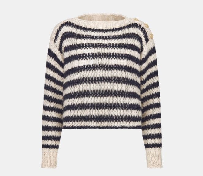 Dior o1w1db11124 Mariniere Sweater in Navy Blue & Ecru Size L / US 10 / IT 46 - 1 Thumbnail