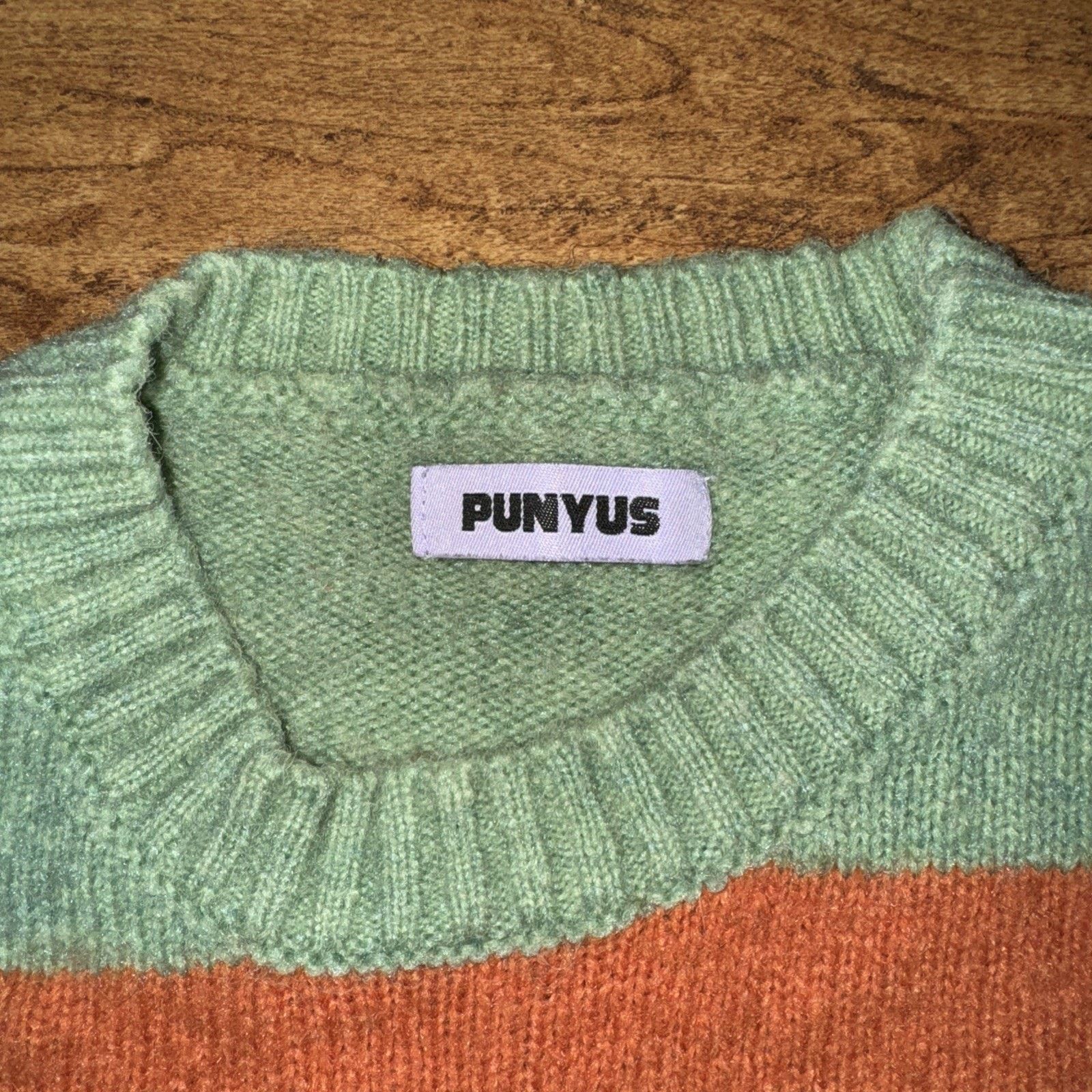 Japanese Brand × Vintage Punyus Knitted Wool Sweater Green/Orange Japanese Brand Size XL / US 12-14 / IT 48-50 - 2 Thumbnail