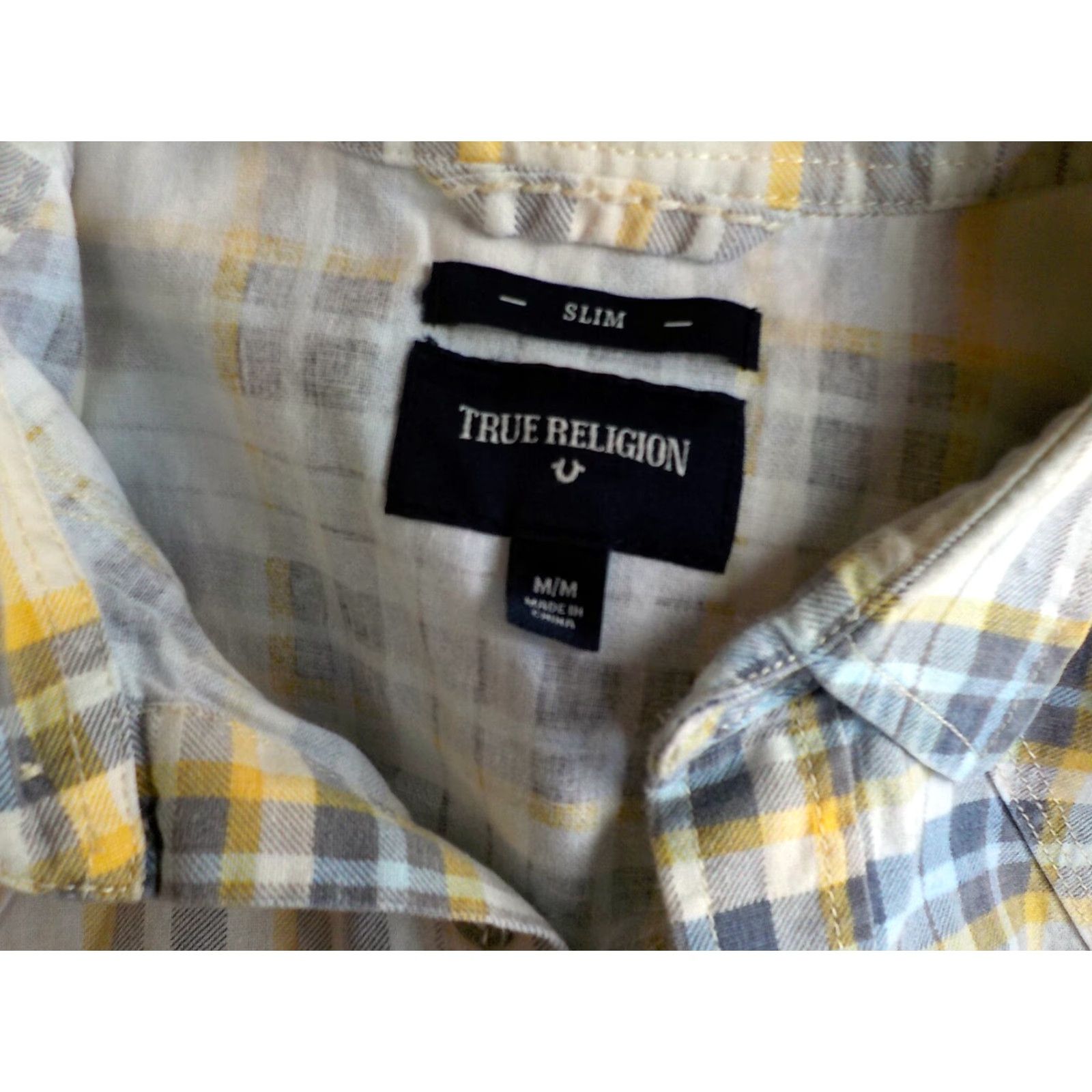 True Religion TRUE RELIGION LS Button Front Plaid Western Style Shirt Linen Blend SZ M Slim (Gray, Blue, Yellow, Ivory) Mens Size US M / EU 48-50 / 2 - 4 Thumbnail