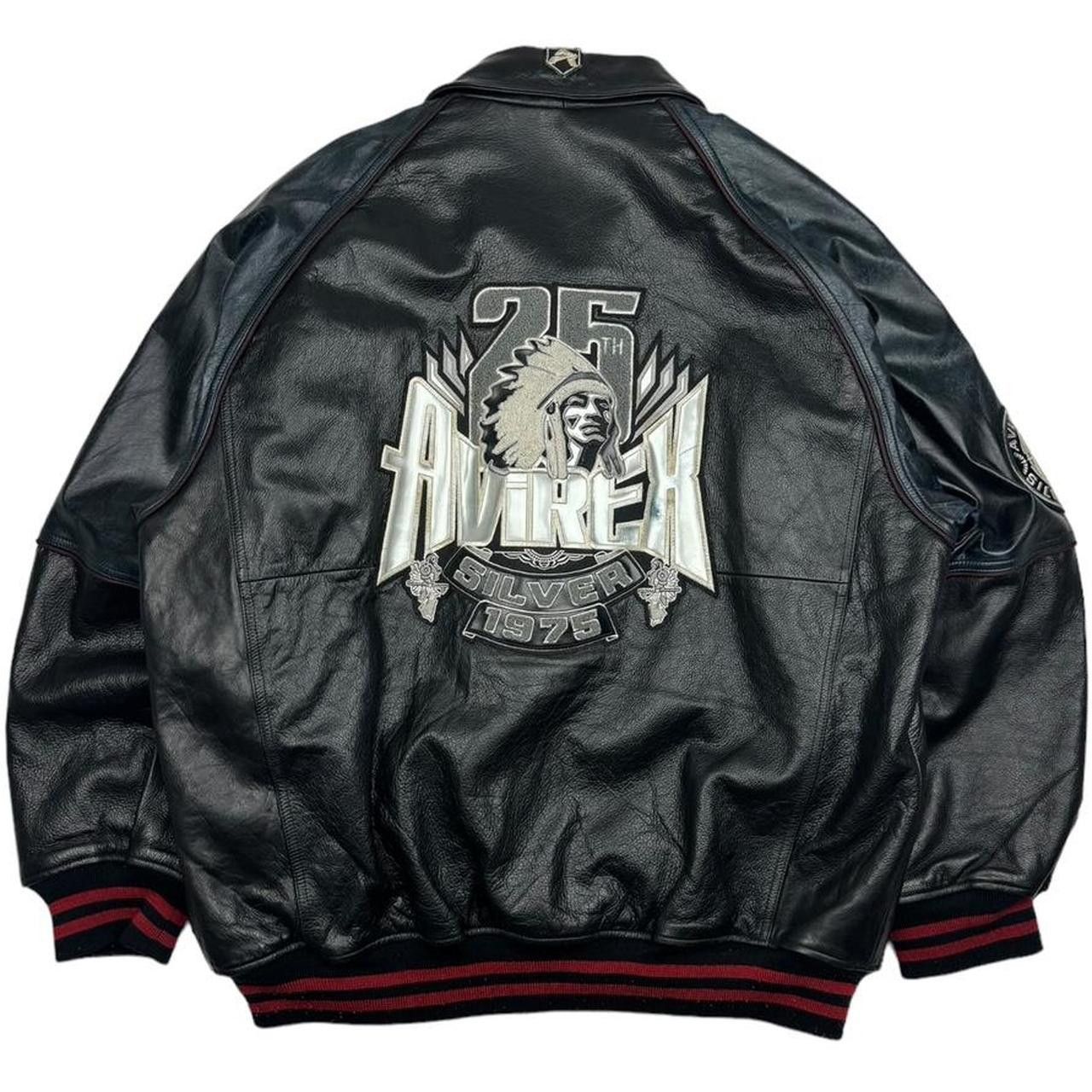 image of Avirex Leather Jacket in Black Grey, Men's (Size 2XL)