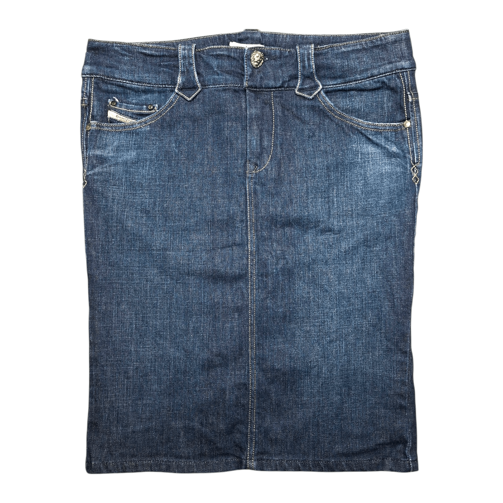 Diesel DIESEL Denim Skirt Blue Mini Midi Lion Head Button Y2K Size 30" / US 8 / IT 44 - 2 Thumbnail