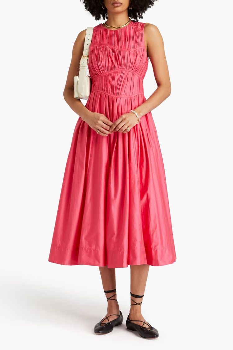 Aje AJE Nya pleated cotton-taffeta midi dress Bubblegum UK 4 Size XS / US 0-2 / IT 36-38 - 1 Thumbnail