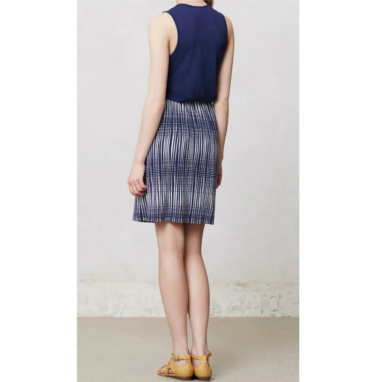 Anthropologie Anthro Deletta Janie Jersey Dress Blue Motif White Medium Size M / US 6-8 / IT 42-44 - 3 Thumbnail