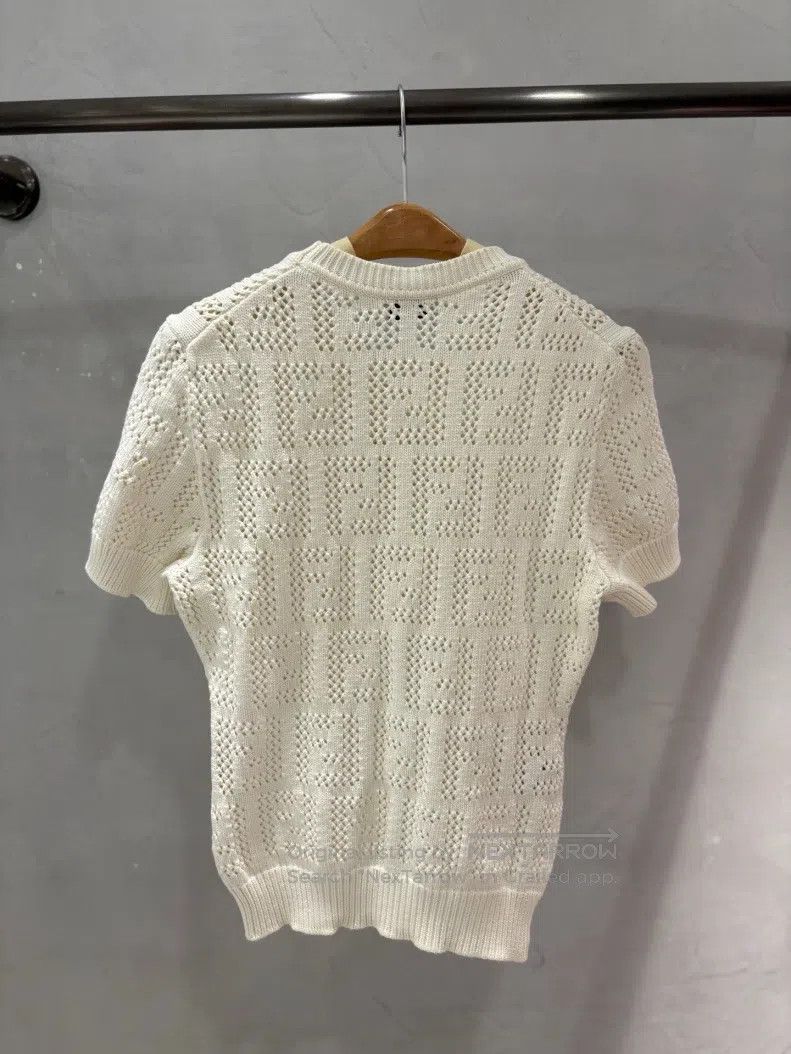 Fendi Fendi White Openwork Logo Knit Short Sleeve Size S / US 4 / IT 40 - 2 Thumbnail