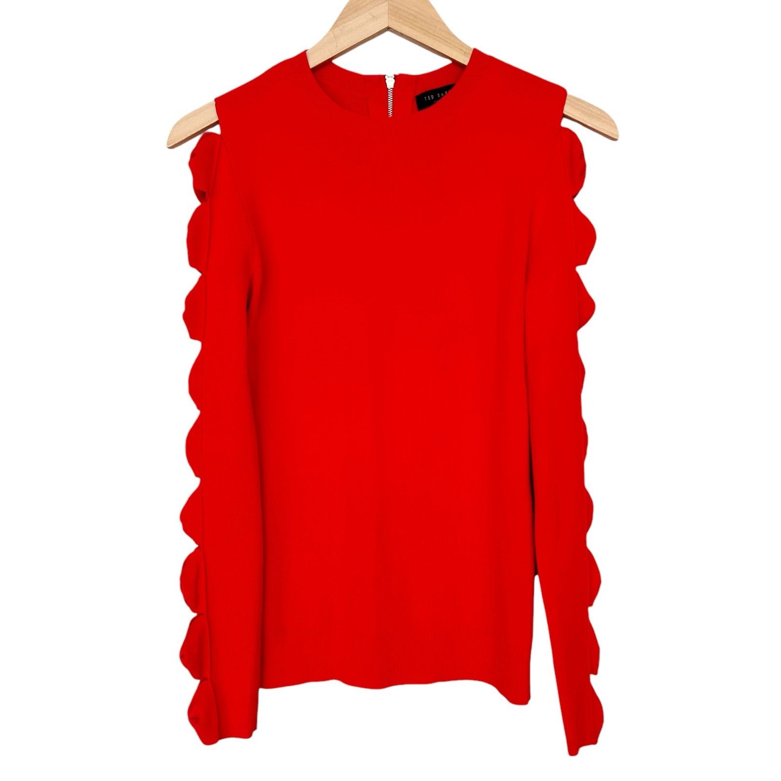 Ted Baker Ted Baker London Red Yonoh Long Sleeve Cut Out Blouse Sz 2 Size XS / US 0-2 / IT 36-38 - 1 Thumbnail