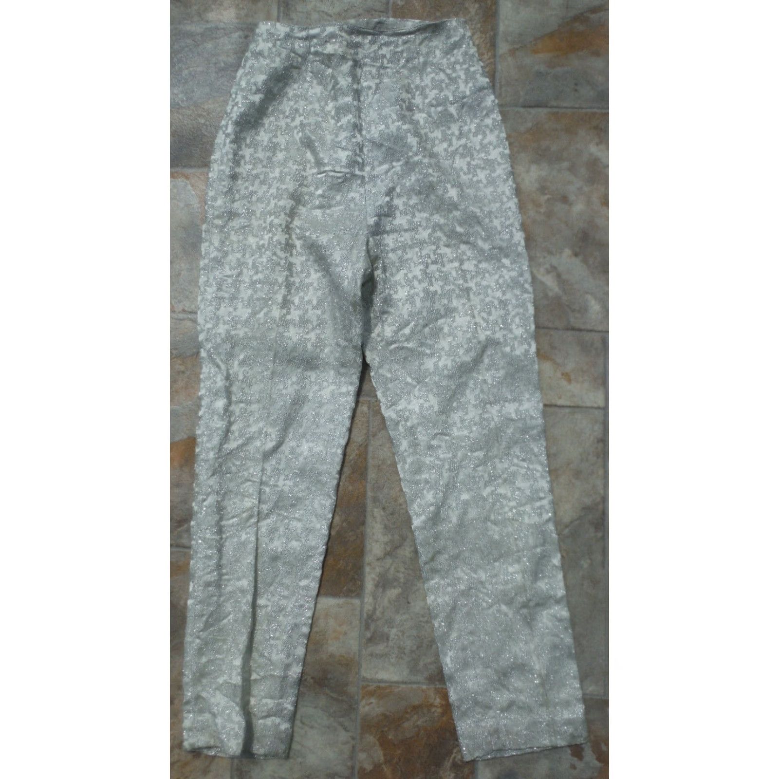 Vintage Symphony Pants 70s Ladies Embellished 22x25 Glittery Silver Decorative Pleated Size 22" - 2 Thumbnail