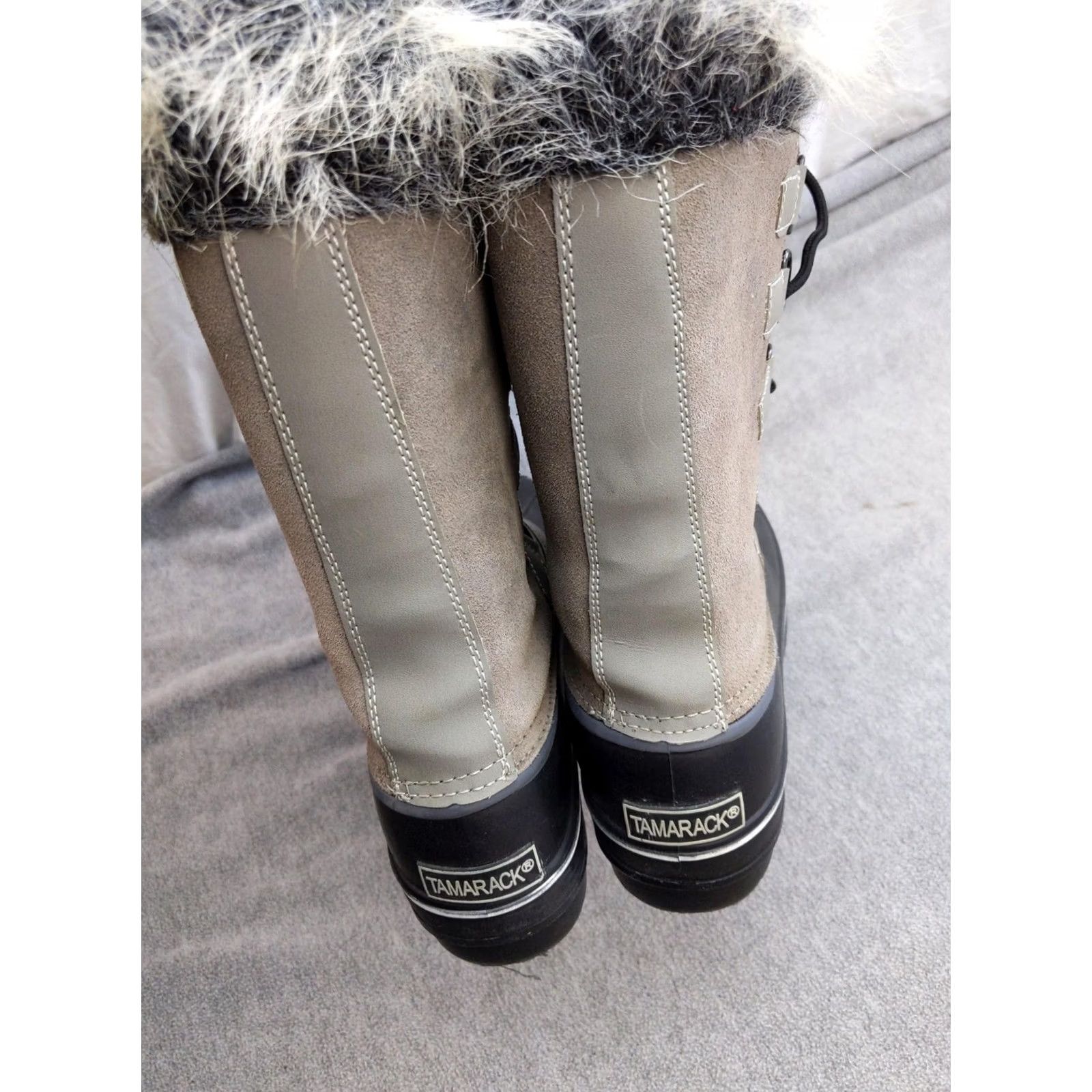 Vintage Tamarack Snow Boots Womens Size 8 Gray Suede Faux Fur Lace Up Mid-Calf Winter Boots - Gray/Suede, 8, Womens Size US 8 / IT 38 - 4 Thumbnail