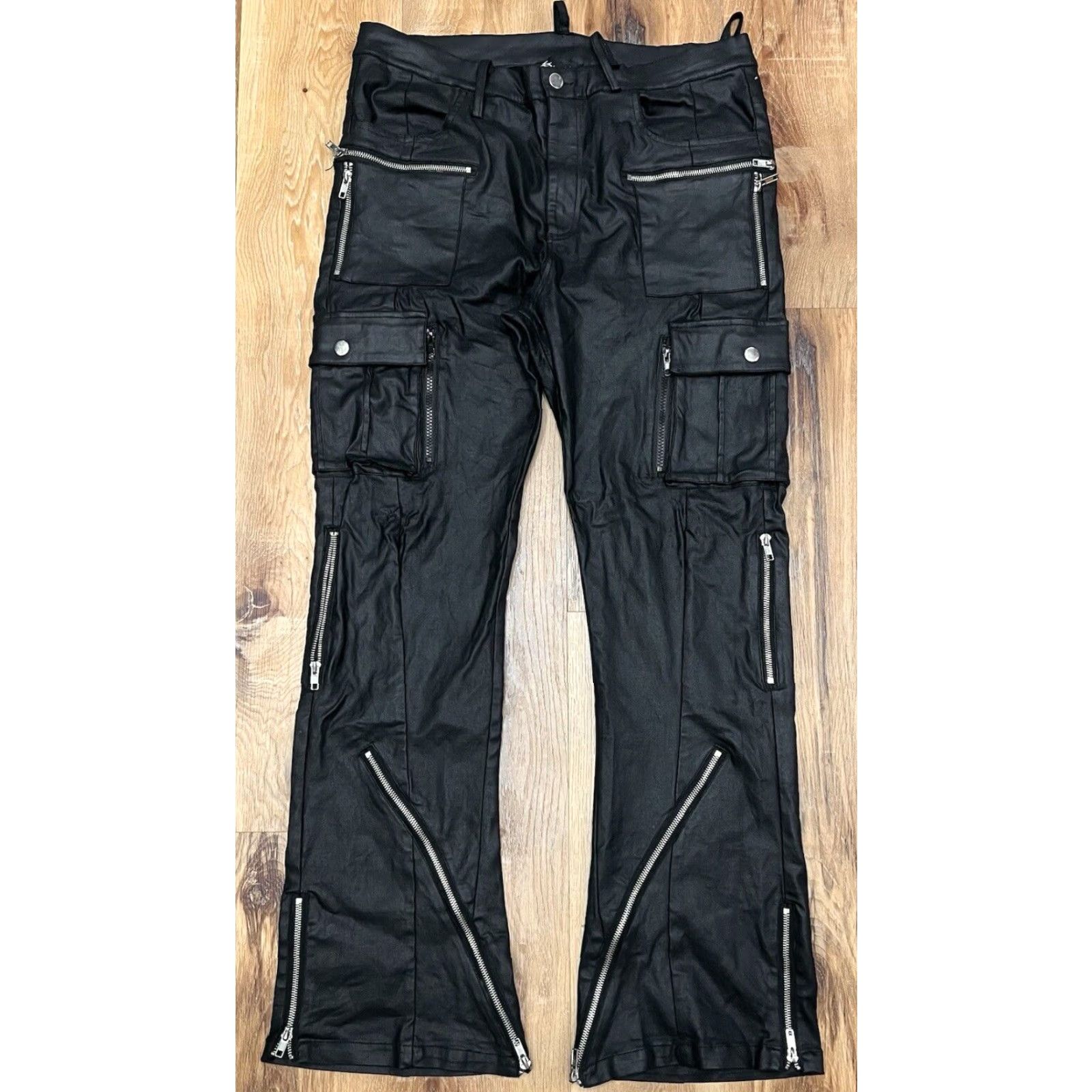 Vintage VINTAGE Eternal Men's Leather Black Cargo Pants M Goth Raver Skater 90s Biker Punk Rock City Horror Halloween Dress Pants Size US 31 - 2 Thumbnail