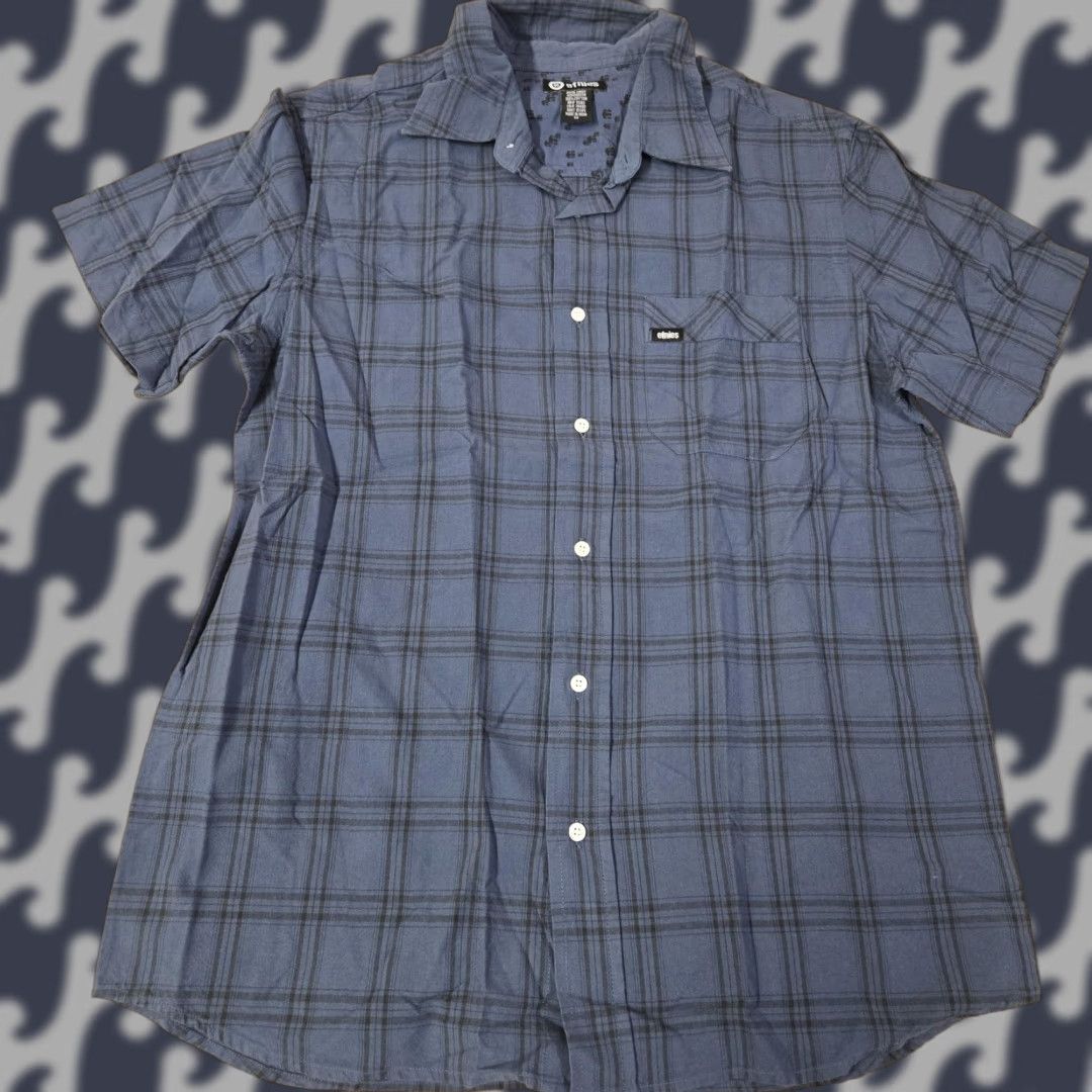Etnies Etnies Shirt Mens Medium Blue Royal Check Plaid Button Front Short Sleeve Cotton Size US M / EU 48-50 / 2 - 1 Thumbnail
