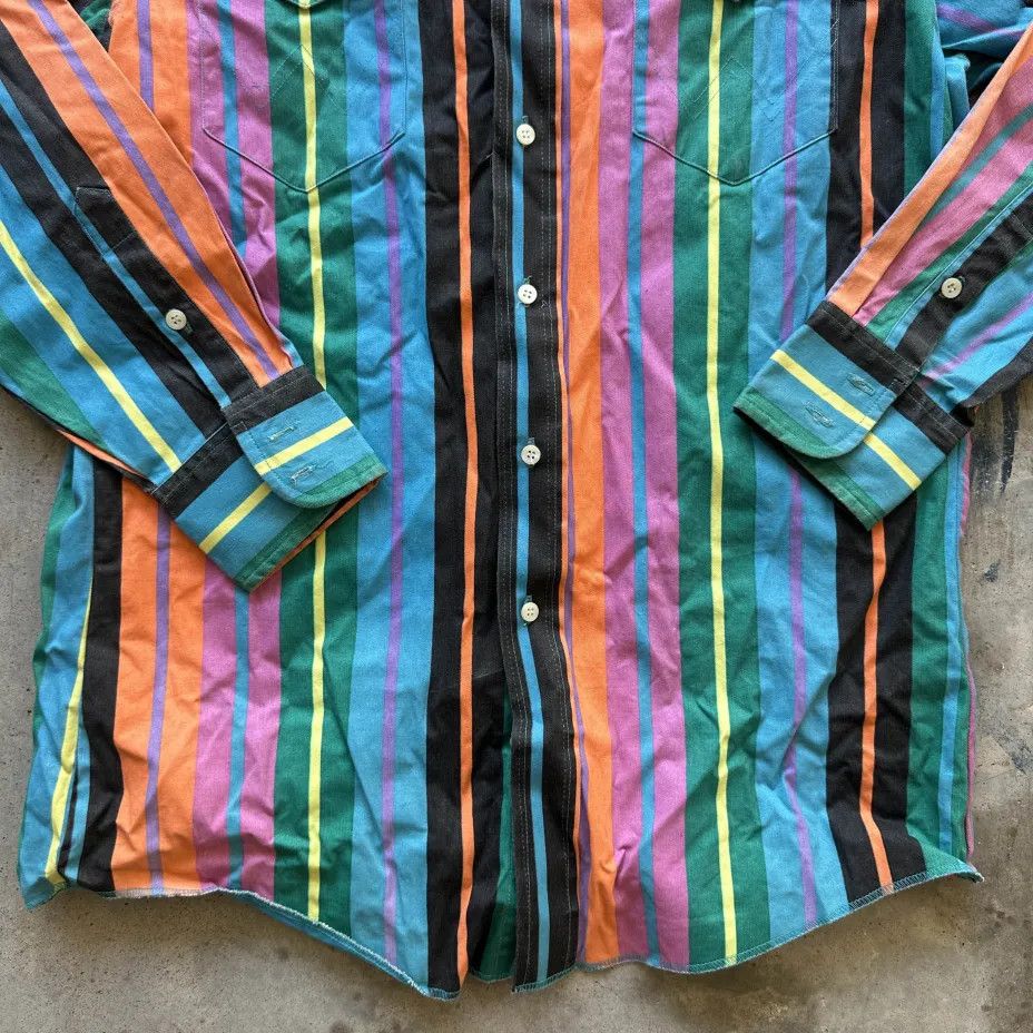 Wrangler Vintage Wrangler Brushpopper Western Striped Button Shirt Size US L / EU 52-54 / 3 - 2 Thumbnail