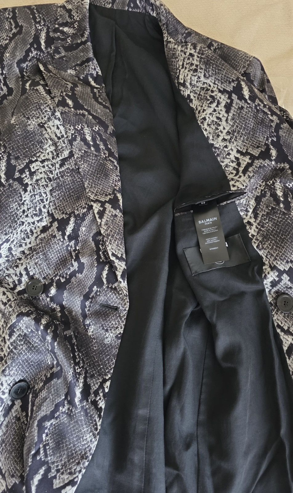 Balmain Balmain Double Breasted Silk Snake Print Blazer Jacket Sz 56 Size 54R - 13 Thumbnail