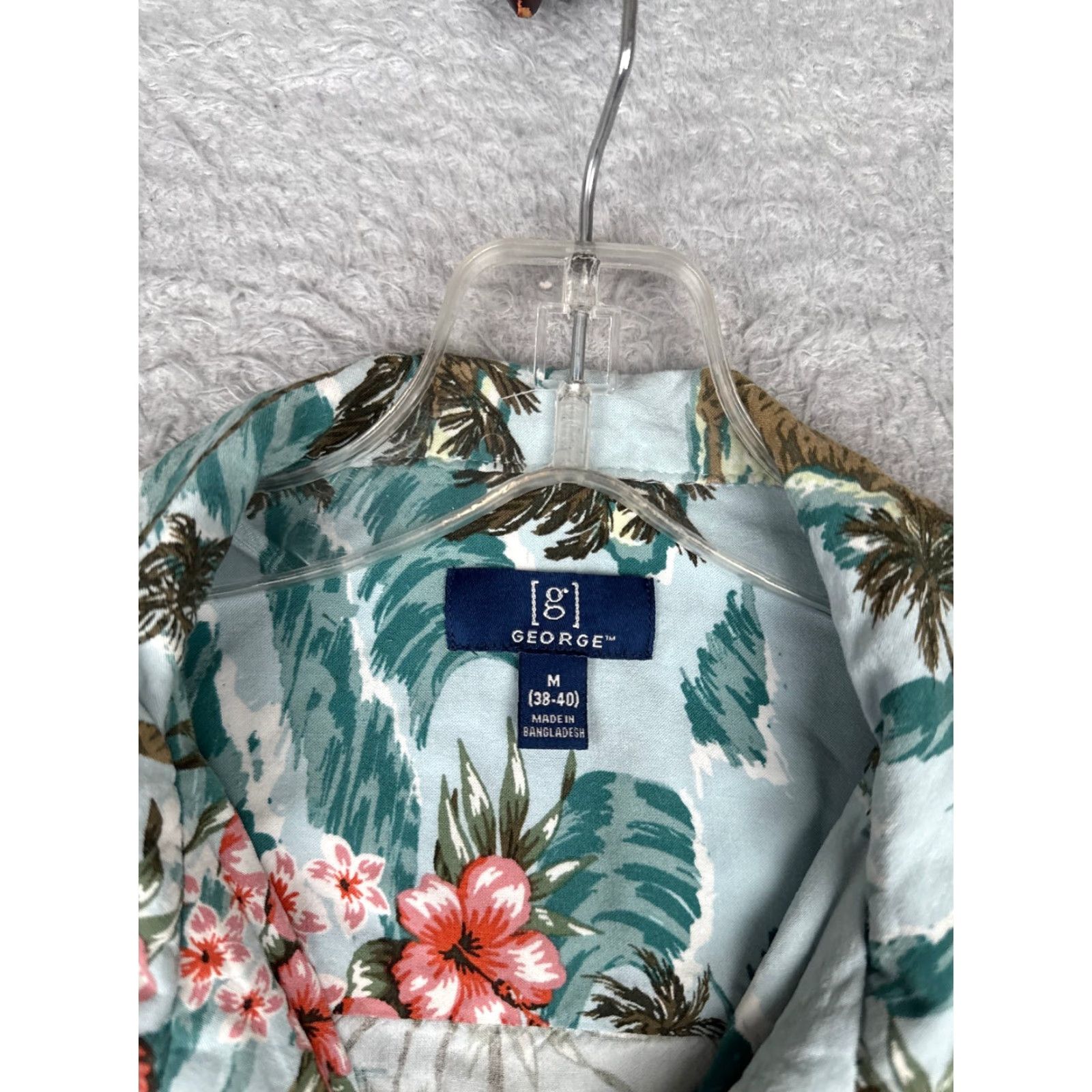 George George Shirt Men Medium Blue Pink Floral Island Button Up 100% Rayon Hawaiian Size US M / EU 48-50 / 2 - 7 Thumbnail