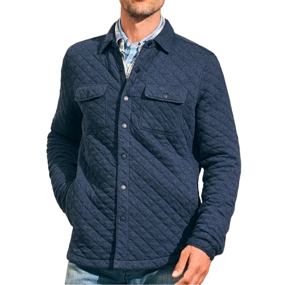 image of Faherty Navy Blue Epic Quilted Fleece Cpo Shacket Shirt Men (Size 2XL)