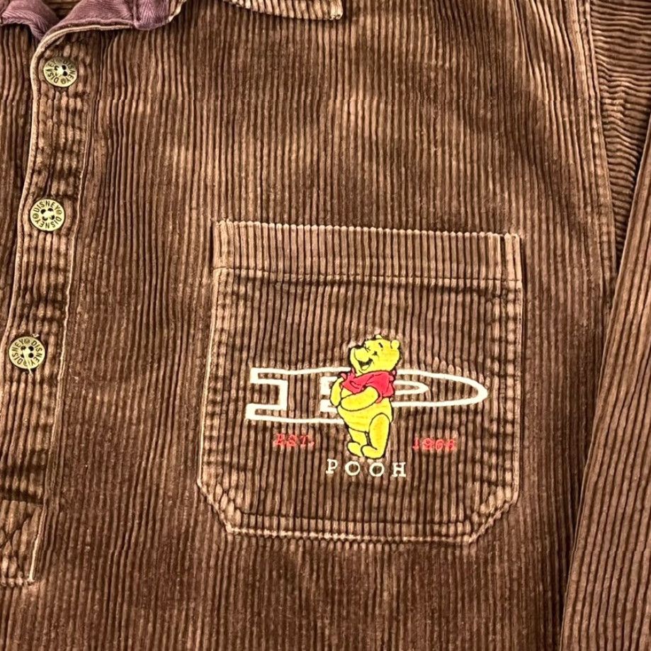 Disney VINTAGE Disney Winnie The Pooh Polo Shirt Men's XL Brown Corduroy Embroidered Short/Long Sleeve Button-Up Classic Casual Apparel Size US XL / EU 56 / 4 - 2 Thumbnail