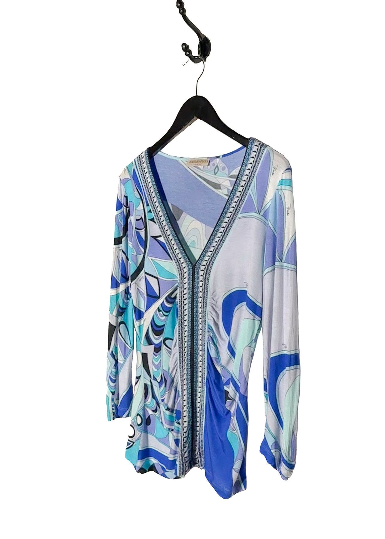 Emilio Pucci Emilio Pucci Blue Multicolour Print V-neck Top Size M / US 6-8 / IT 42-44 - 2 Thumbnail