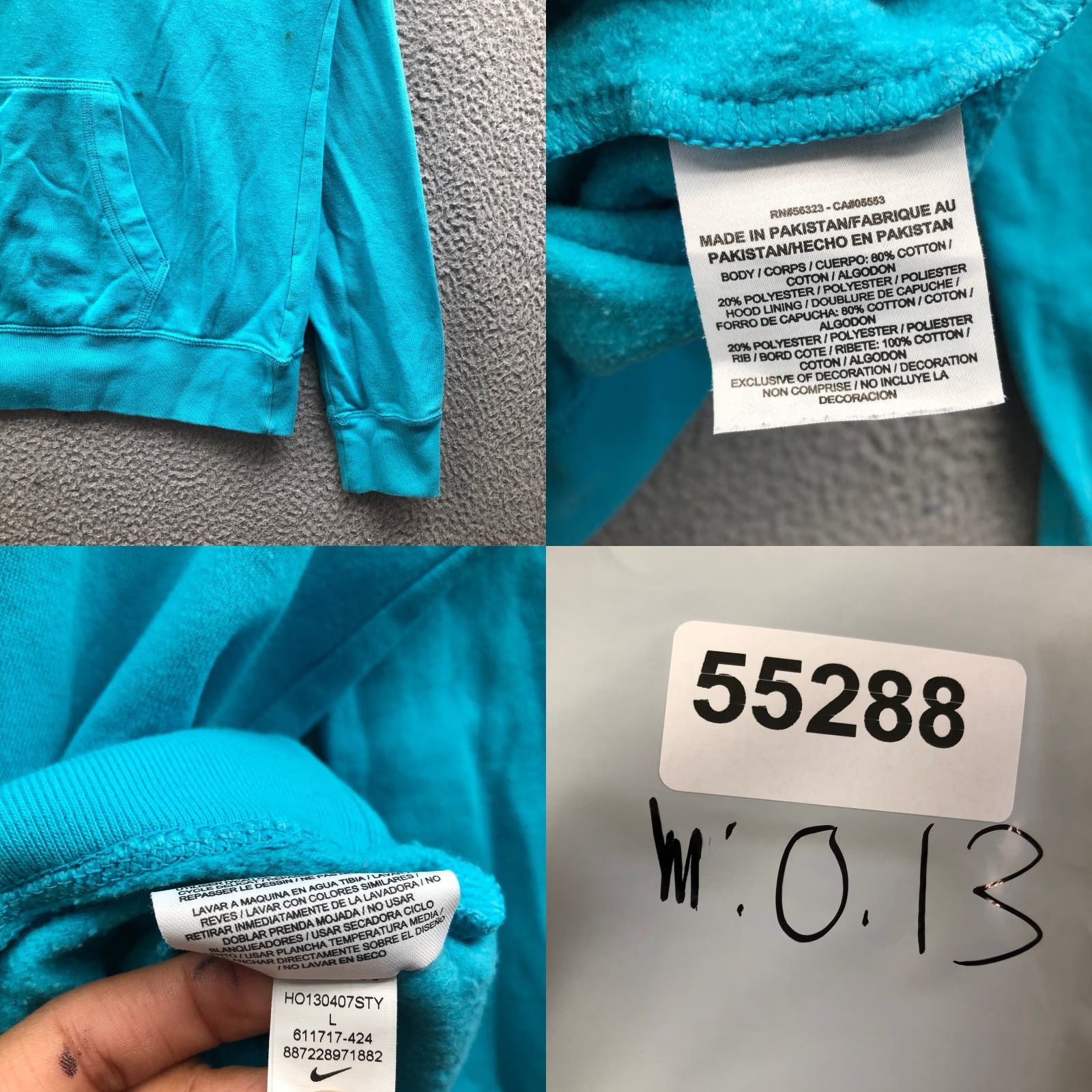 Nike VINTAGE? Nike Solo Swoosh Fleece Hoodie Sweatshirt Womens Large Long Sleeve Aqua White Size L / US 10 / IT 46 - 8 Thumbnail