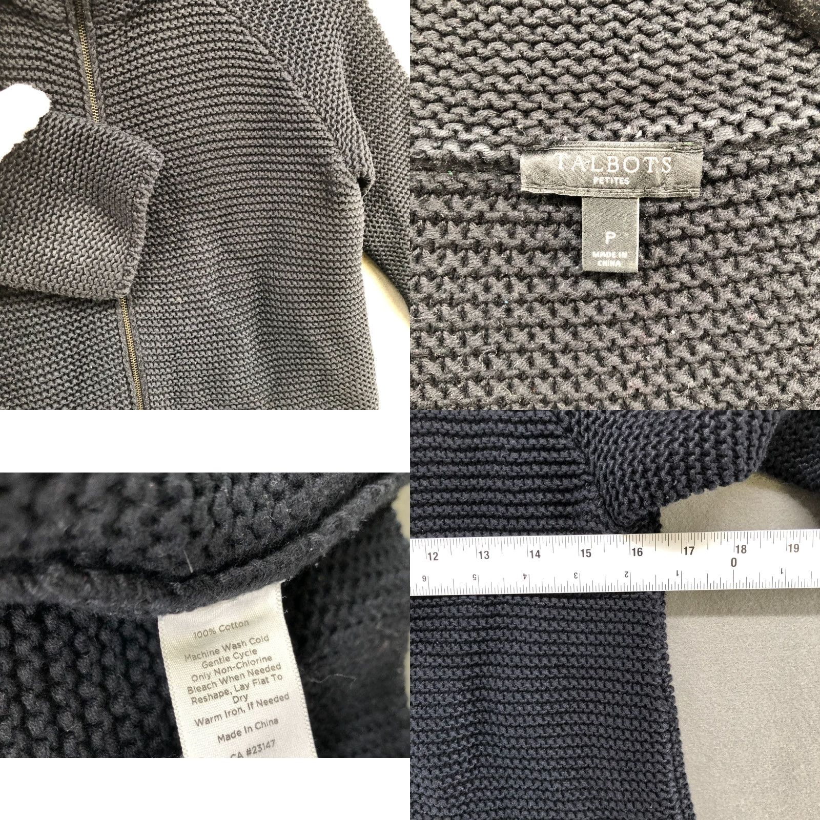 Talbots Talbots Sweater Womens Petites Small Black Cotton Waffle Knit Full Zip Size S / US 4 / IT 40 - 8 Thumbnail