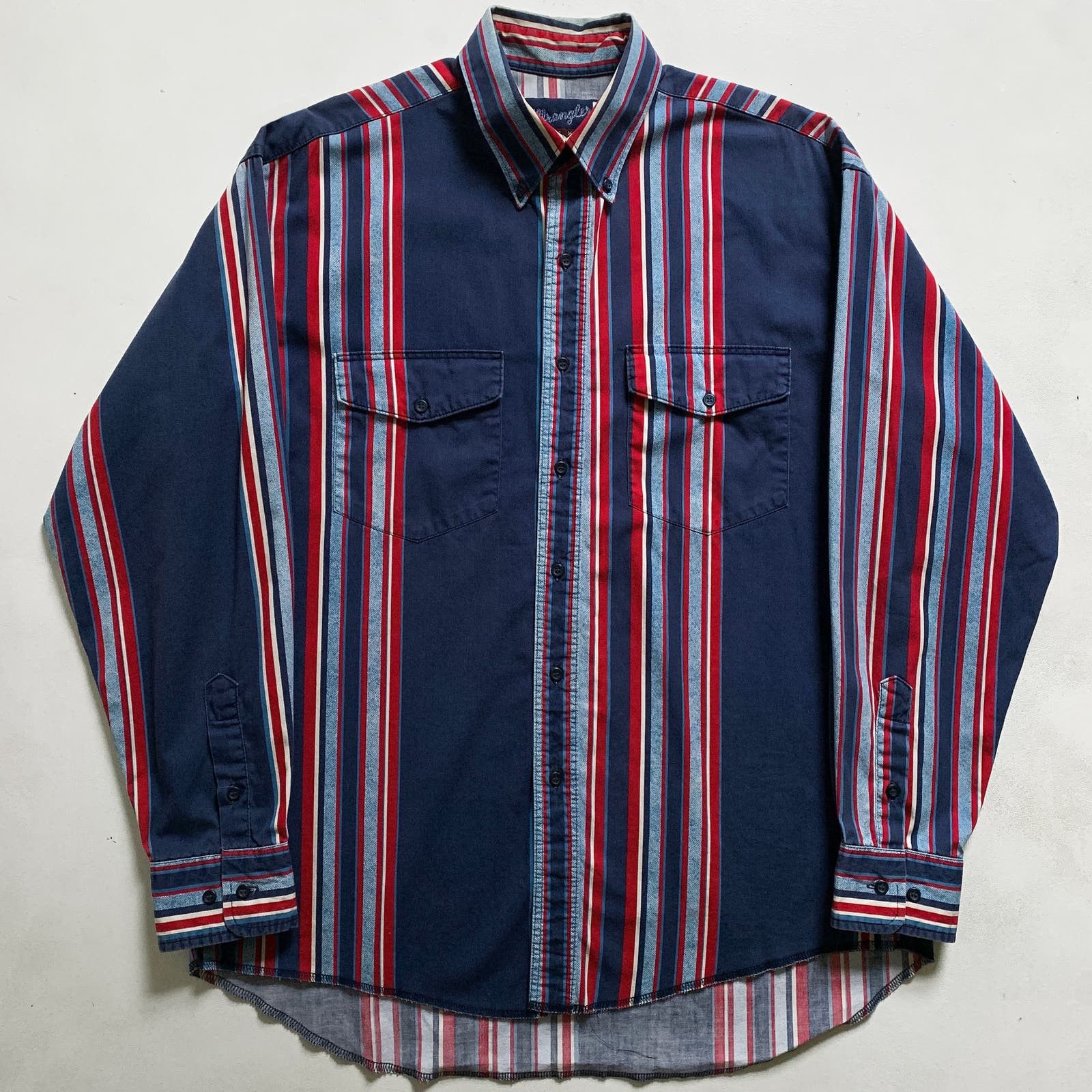 Vintage Vintage 90s Wrangler Brushpopper Striped Button Down Shirt ...