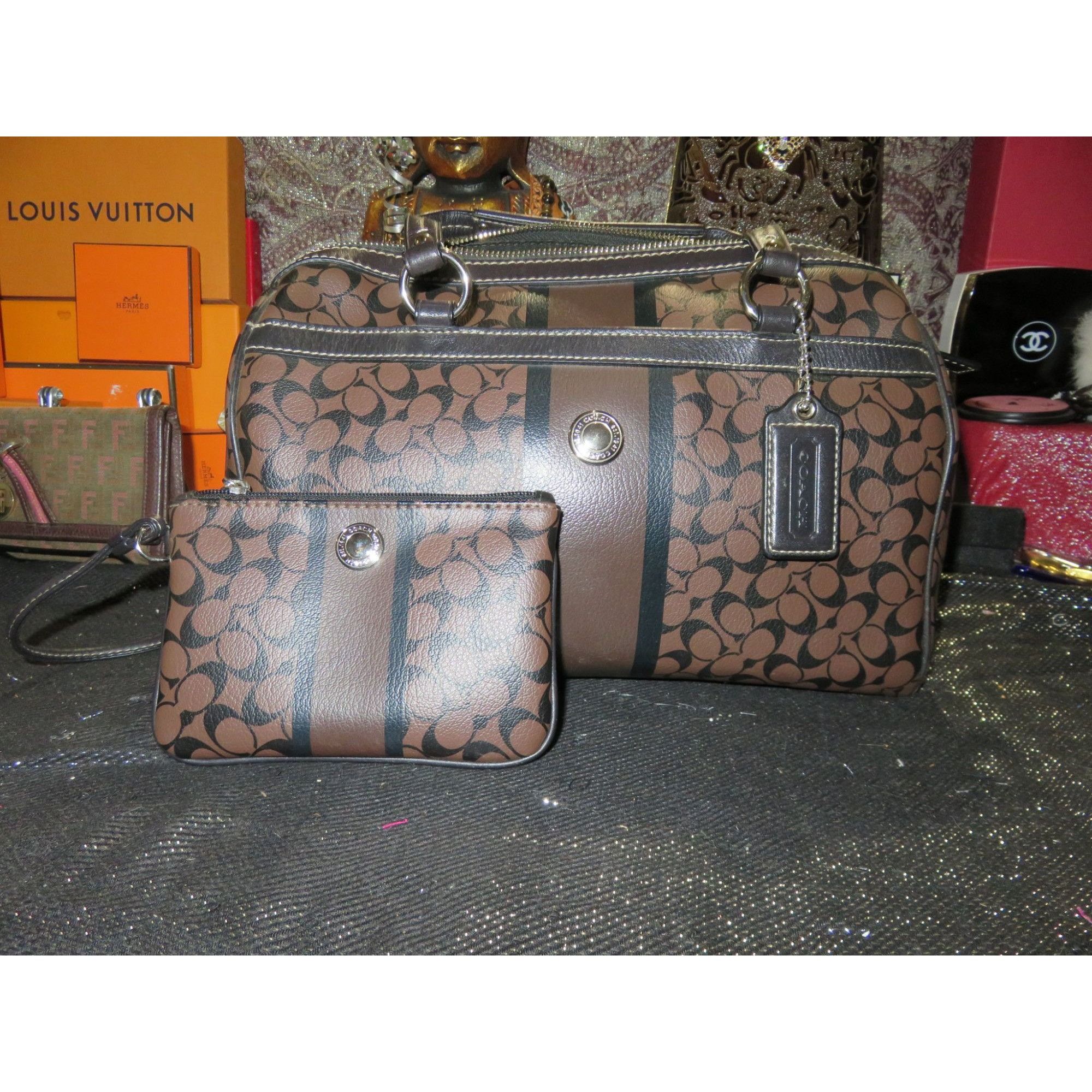 image of Coach Chelsea Heritage Brown & Black Coated Leather Boston B in Brown/Black, Women's