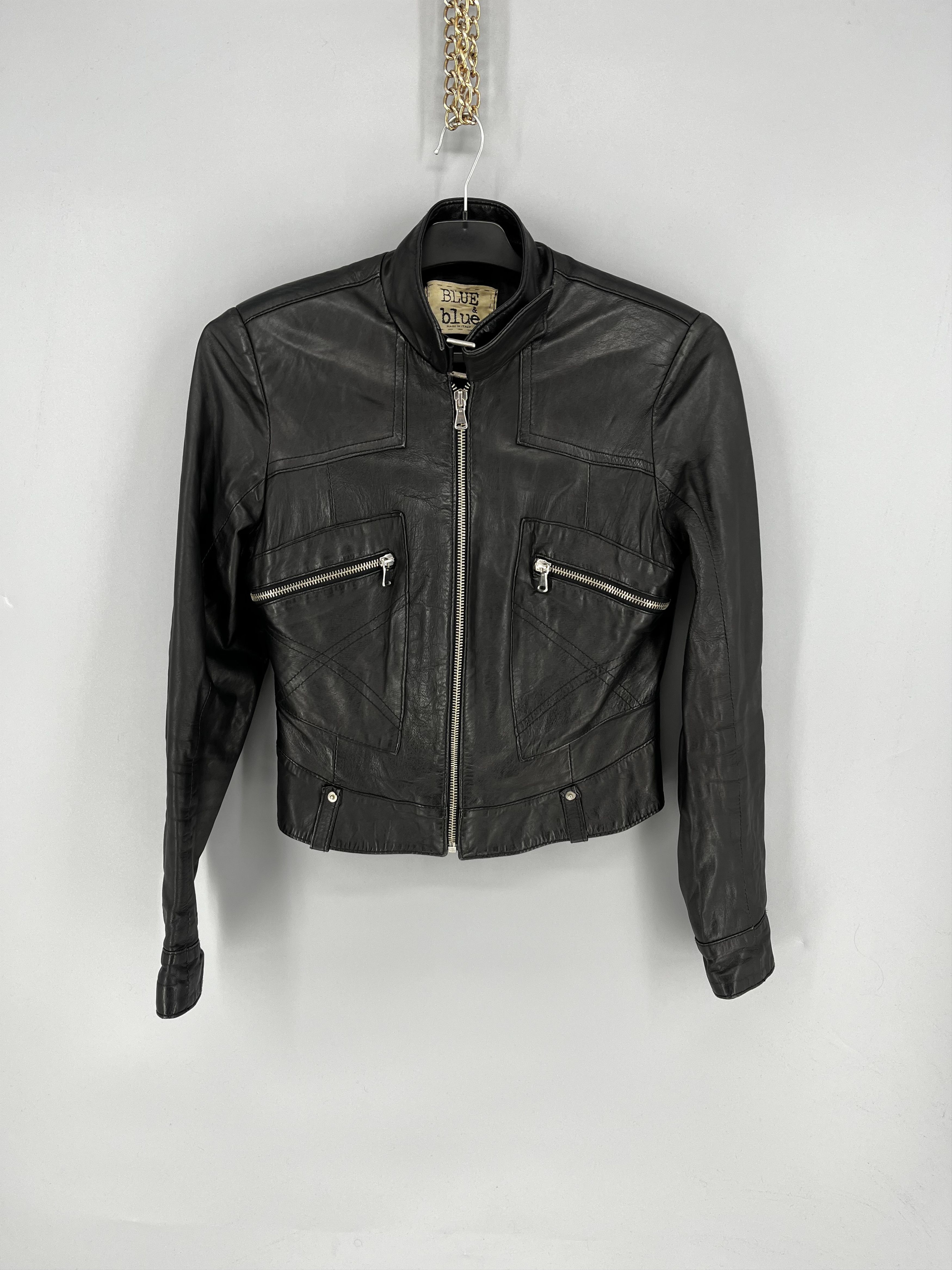 Leather Blue Blue Black Leather Biker Jacket Racing Moto HONDA BMW Size S / US 4 / IT 40 - 1 Thumbnail