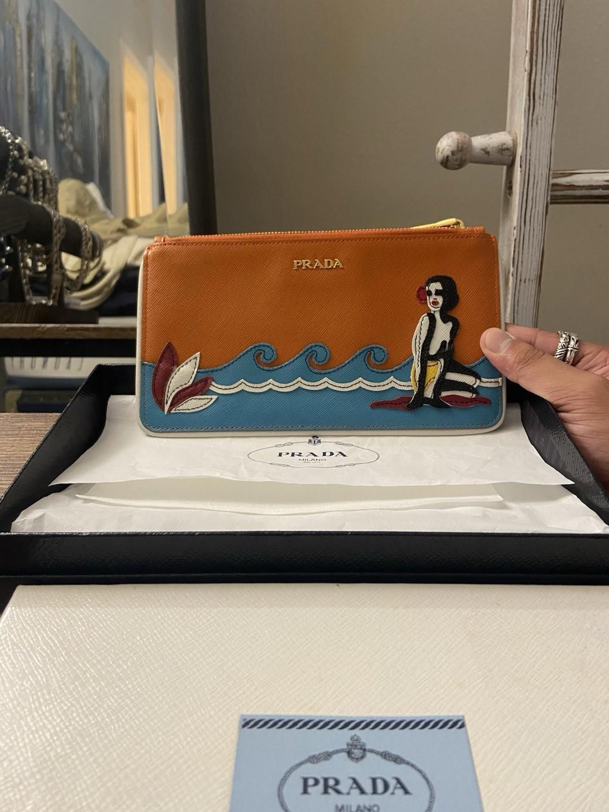 Prada Rare Prada 2013 ResortLine Saffiano Beach Ocean Clutch Pouch Size ONE SIZE - 1 Thumbnail
