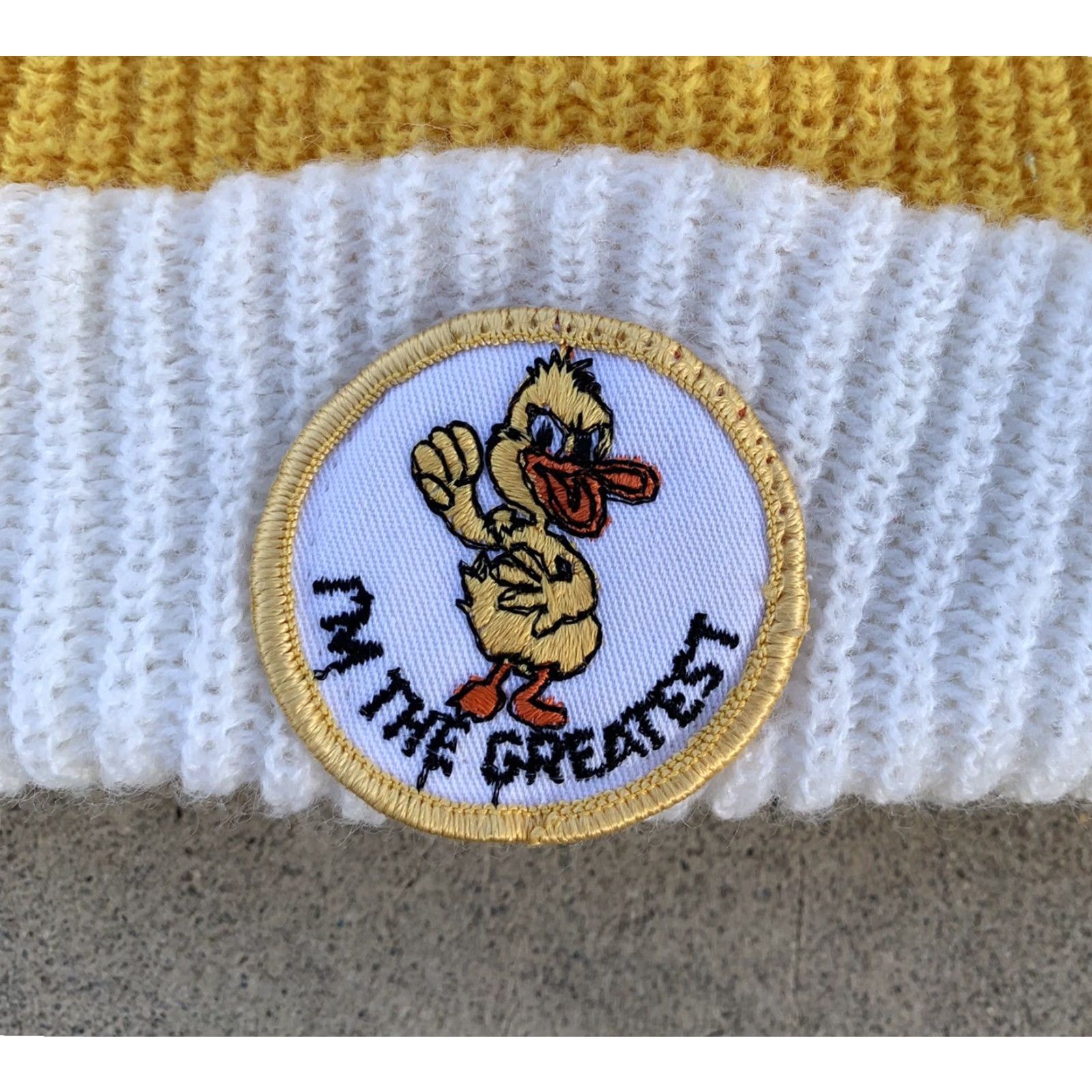 Vintage VINTAGE Unbranded Beanie Adults One Size White Acrylic Knit Duck Patch I’m The Greatest Cap Size ONE SIZE - 2 Thumbnail