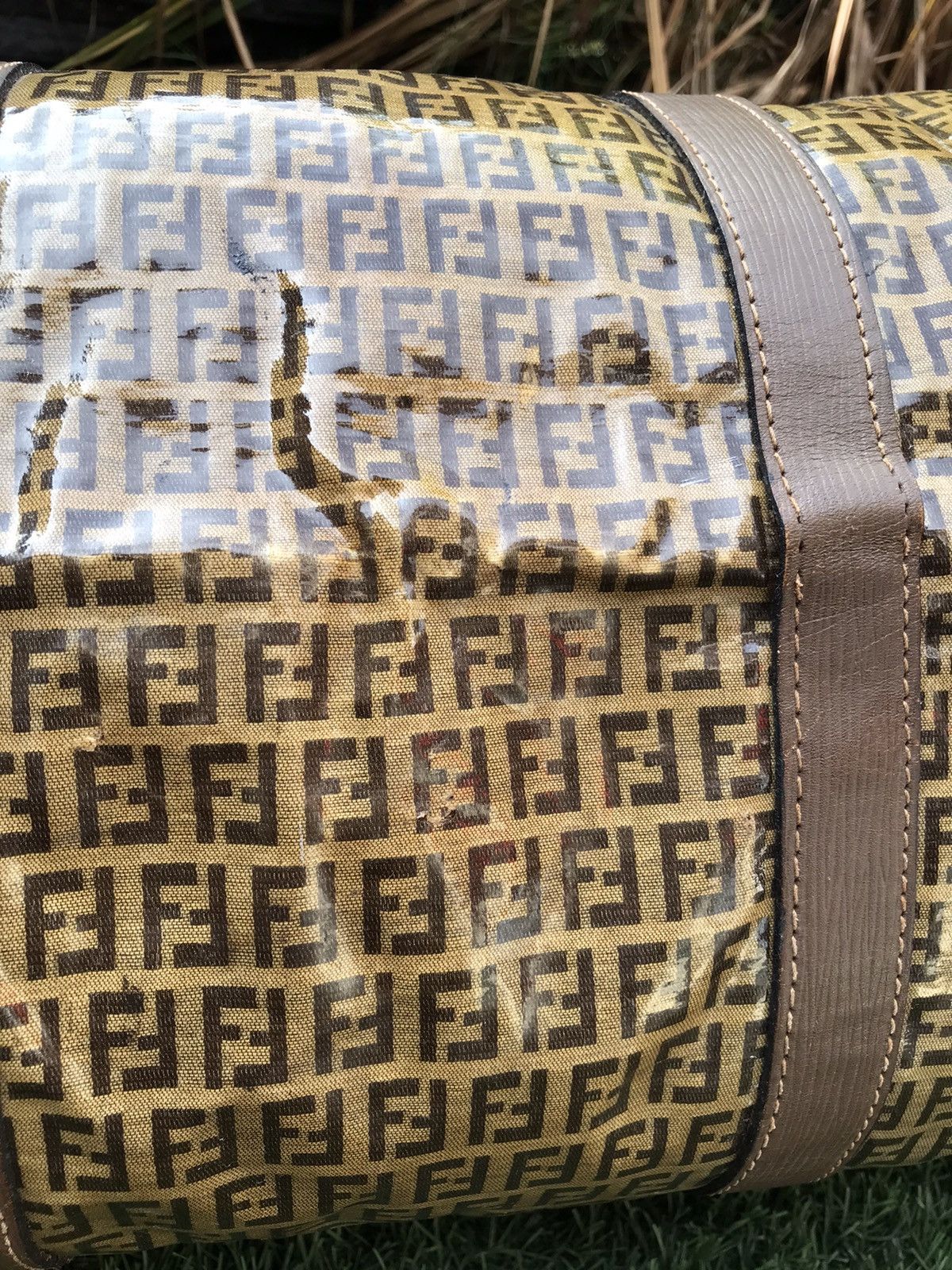 Fendi Fendi Vintage Travel Bag Brown Beige Leather Cloth Size ONE SIZE - 4 Thumbnail