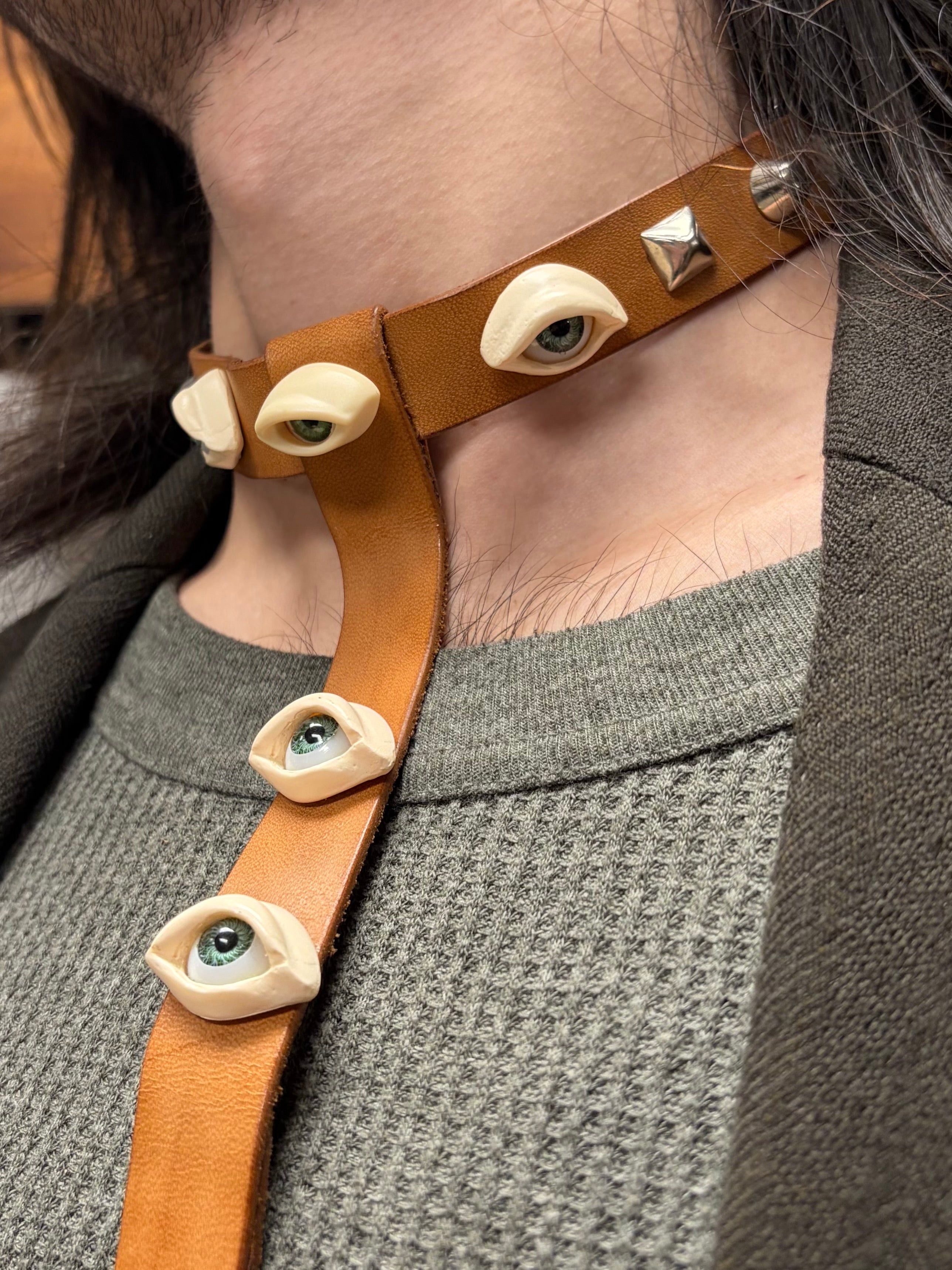 Yohji Yamamoto Yohji Realistic ‘Eye Design’ Brown Leather Bolo Tie Size ONE SIZE - 2 Thumbnail