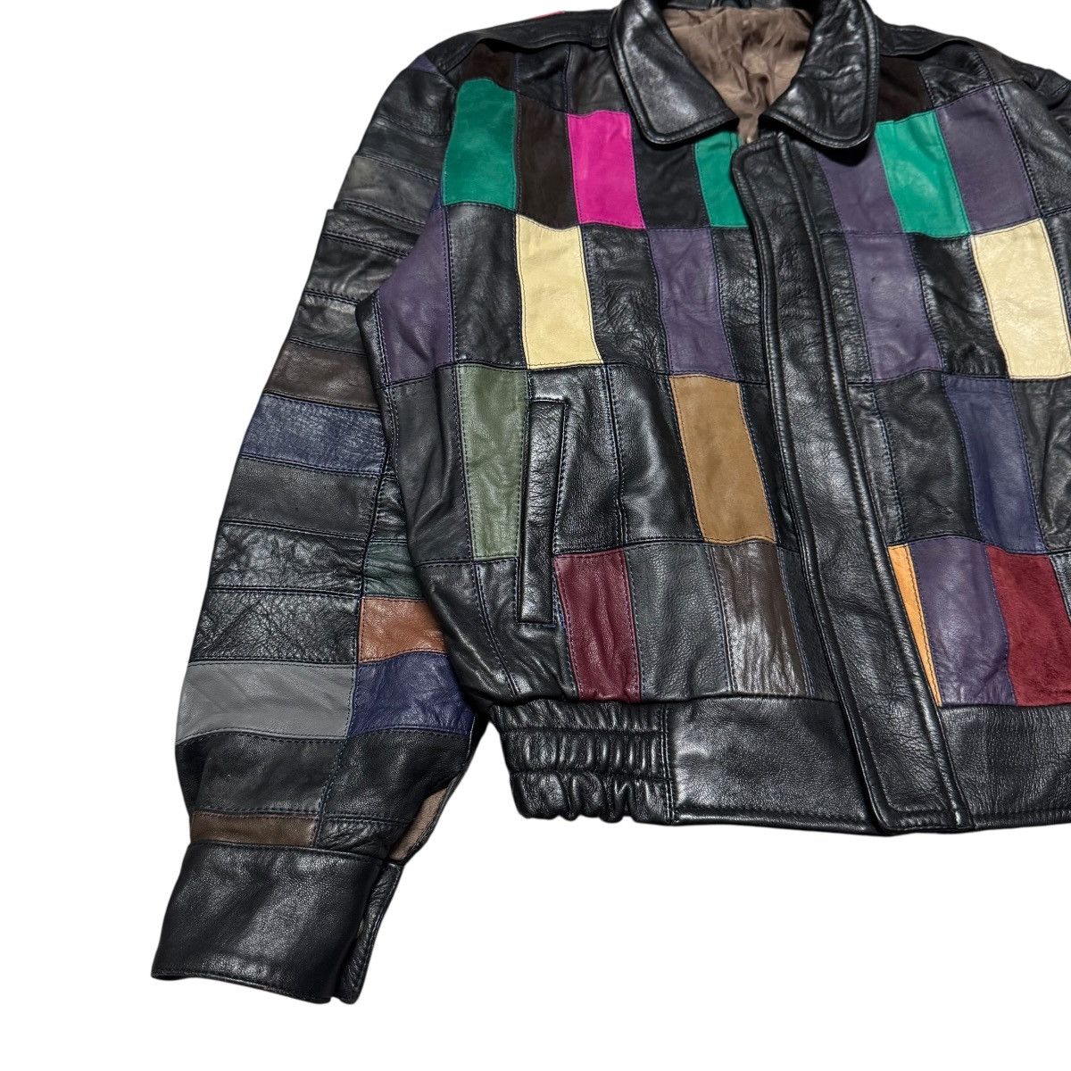Leather Vintage Genuine Leather Patchwork Jacket Multi Colour Size US XS / EU 42 / 0 - 4 Thumbnail
