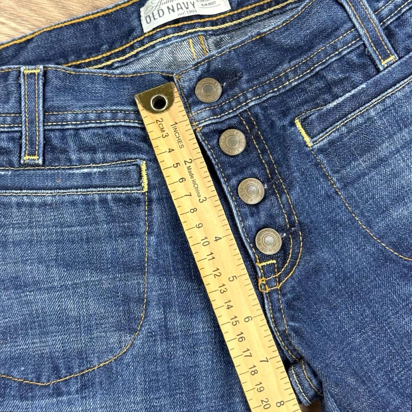 Old Navy Old Navy Jeans Women's Ultra Low Rise Slim Bootcut Button Fly 6 Distressed Blue Regular 31in Inseam Size 28" / US 6 / IT 42 - 6 Thumbnail