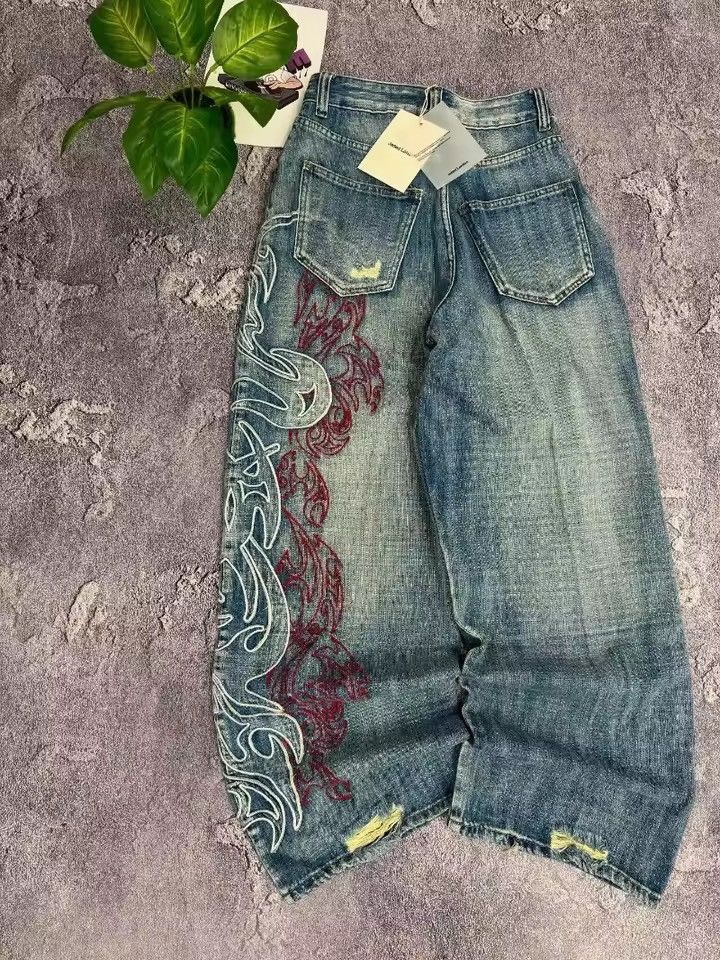 Jean Y2K Street New Pattern Embroidery Baggy Jean Size US 31 - 2 Thumbnail