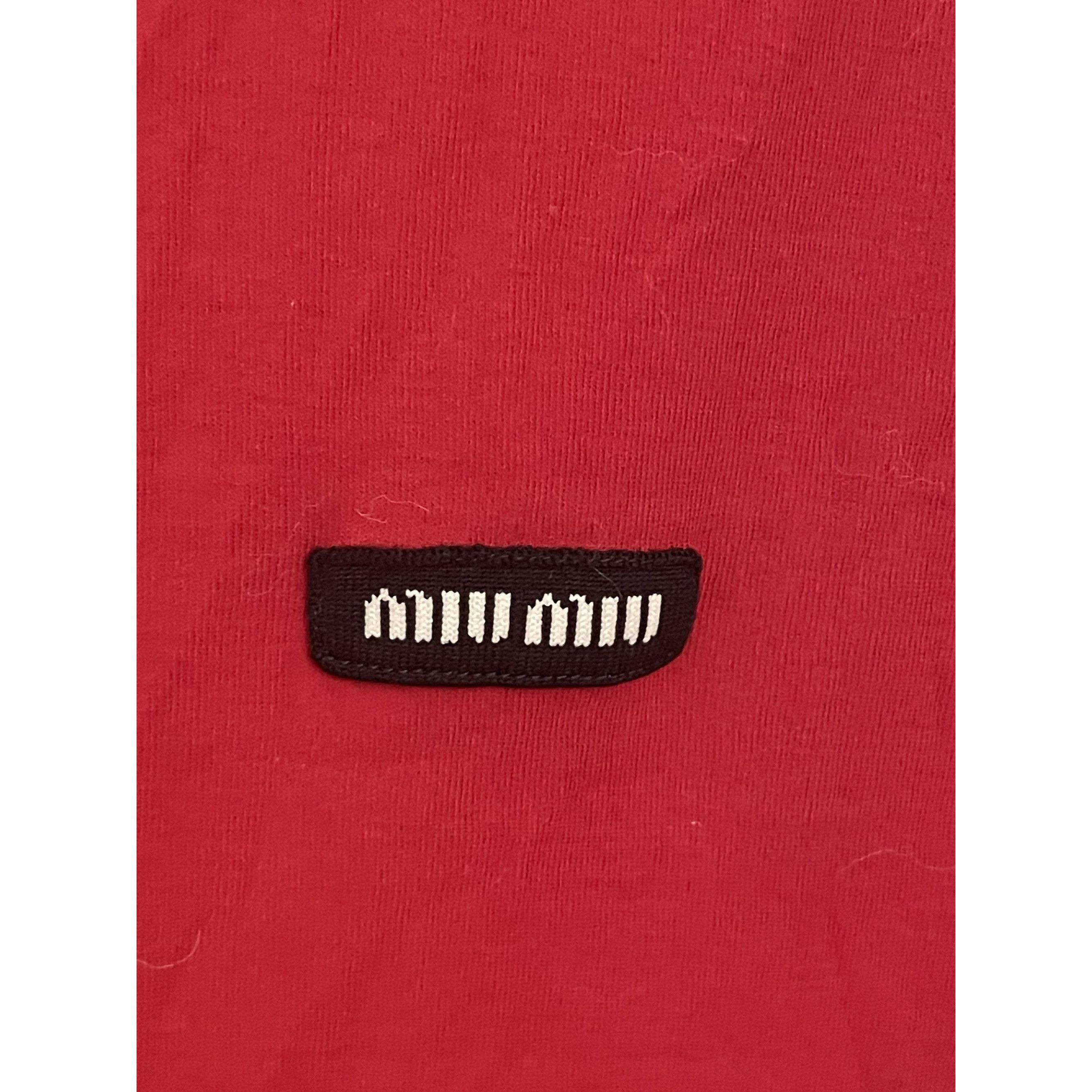 Miu Miu Miu Miu Womens Red Long-Sleeve Crewneck T-Shirt With Logo Pa Size S / US 4 / IT 40 - 5 Thumbnail