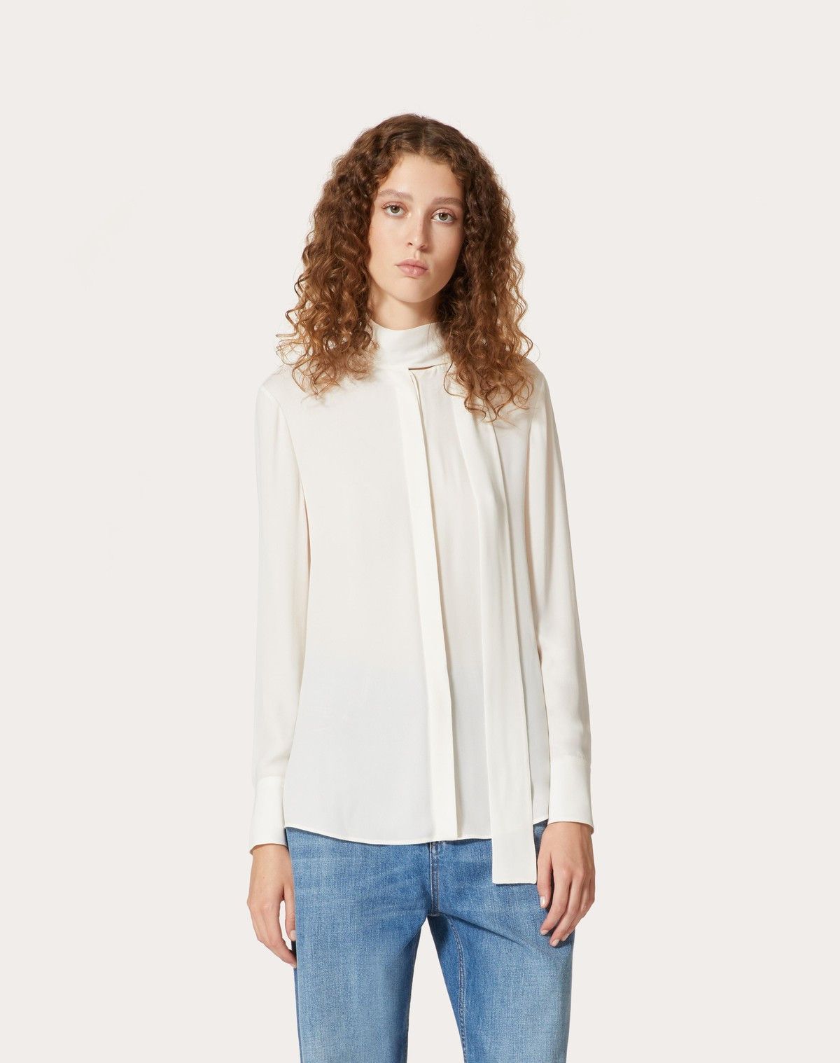 Valentino o1s1wg110525 Georgette Blouse in White Size XL / US 12-14 / IT 48-50 - 4 Thumbnail