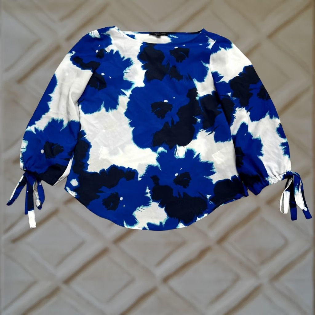 Banana Republic Banana Republic Floral Boat Neck Blouse Women XS Blue Tie Cuff Sleeve Casual Top Size XS / US 0-2 / IT 36-38 - 1 Thumbnail