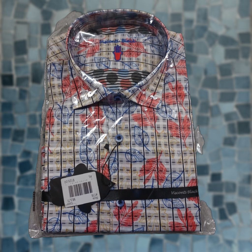 Visconti Black Shirt Mens XL Floral Button Up Long Sleeve Preppy NWT