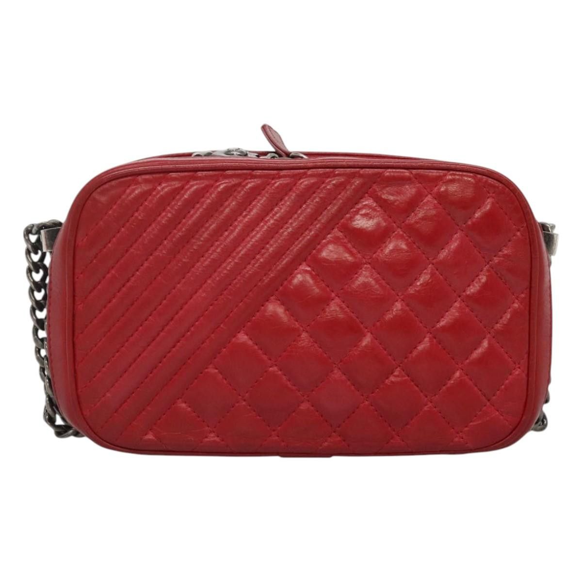 Chanel Coco Boy Red Leather Shoulder Bag (Pre-Owned), Women's