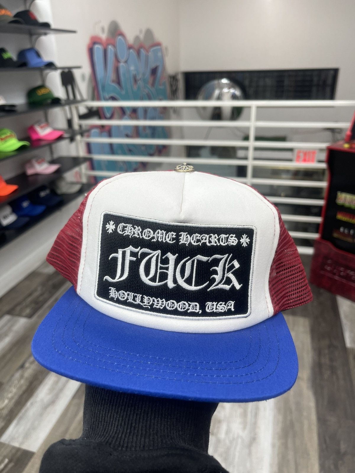 Chrome Hearts Chrome Hearts Trucker hat “fuck” red and blue Size 32 - 1 Thumbnail