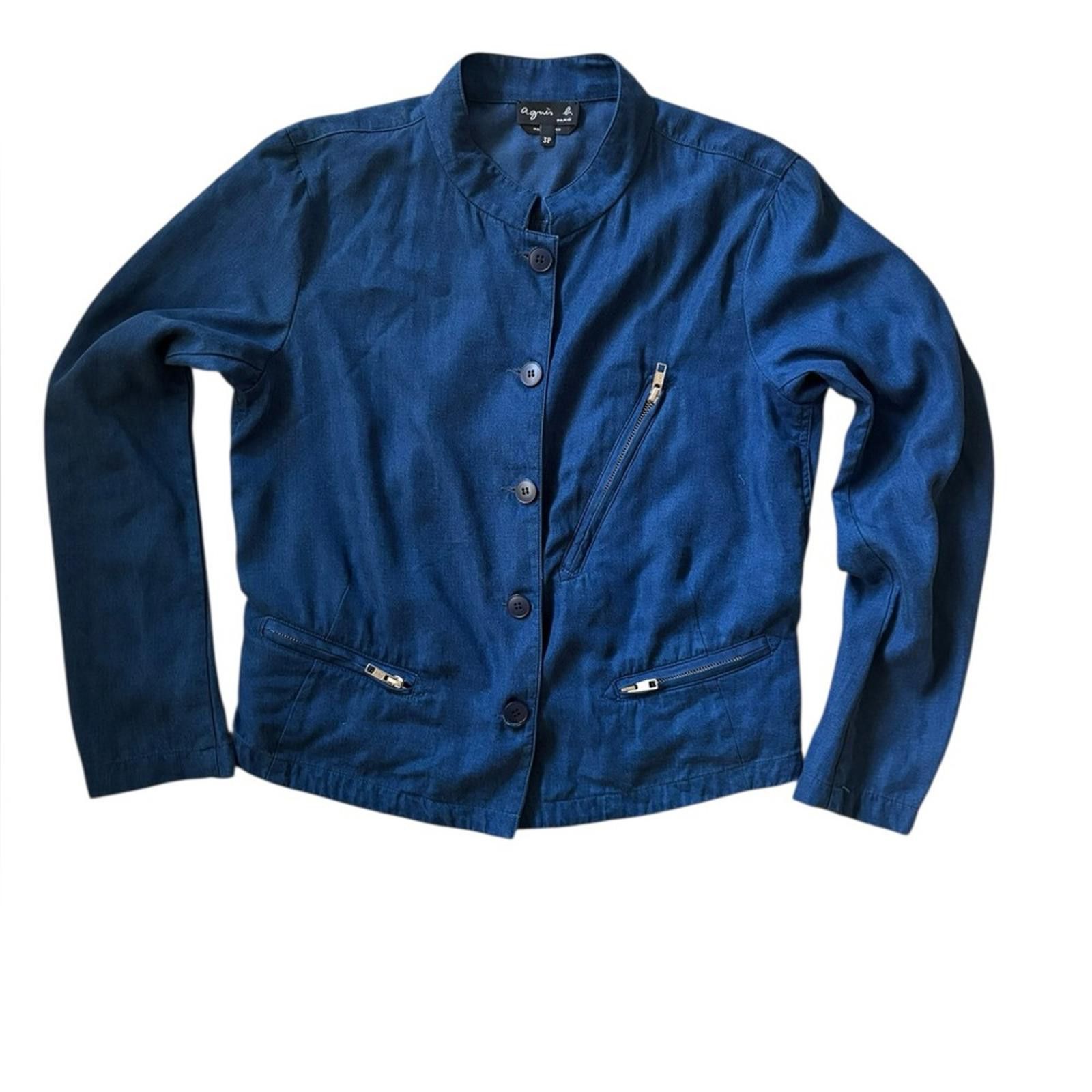 agnes b. Agnès b. PARIS Denim Blue Lyocell Cropped Jacket Size S / US 4 / IT 40 - 7 Thumbnail