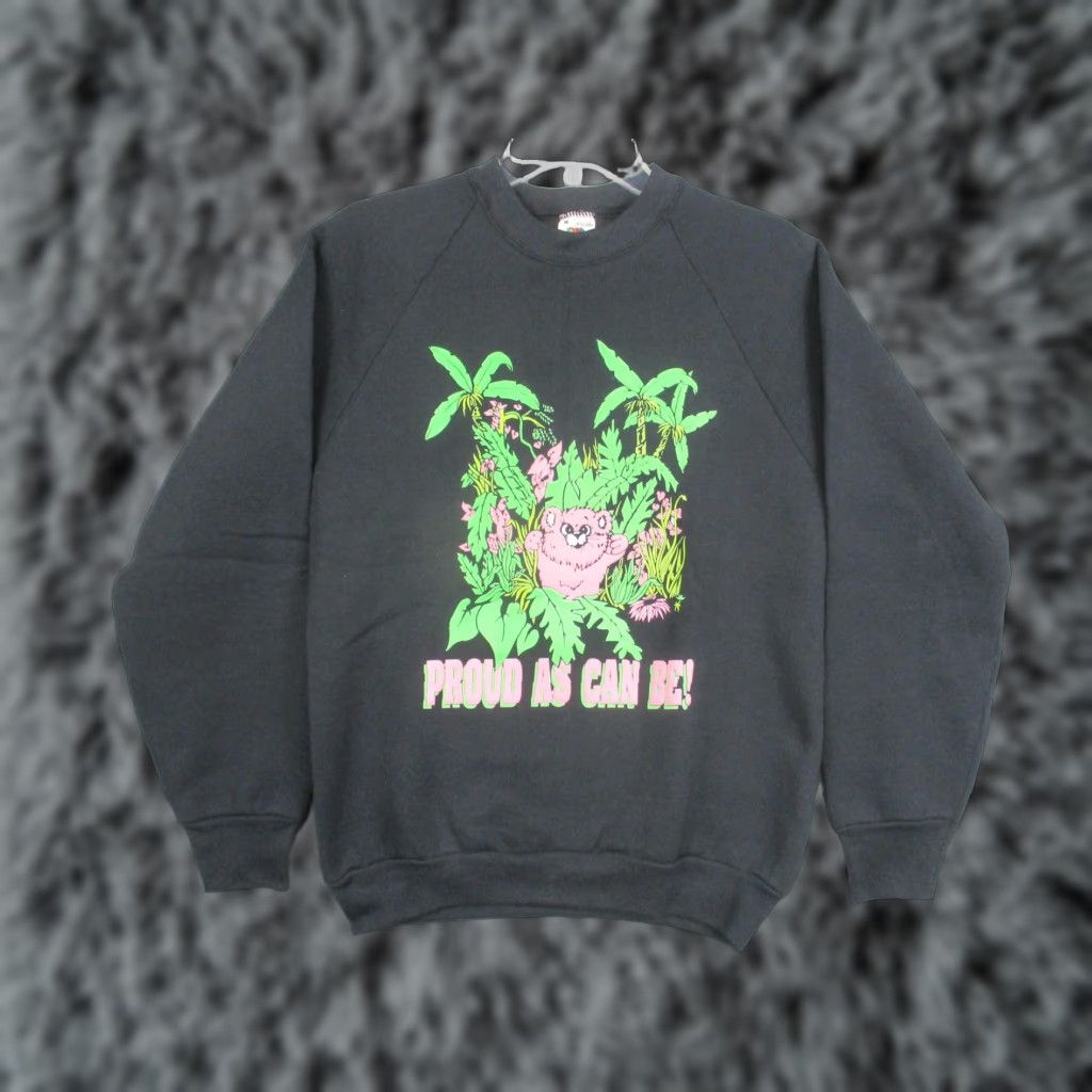 Fruit Of The Loom VINTAGE Fruit Of The Loom Sweatshirt Mens M Black Proud As Can Be Bear 90s Graphic PrintCrewneck Raglan Sleeve Pullover Fleece Cotton Polyester Size US M / EU 48-50 / 2 - 1 Thumbnail