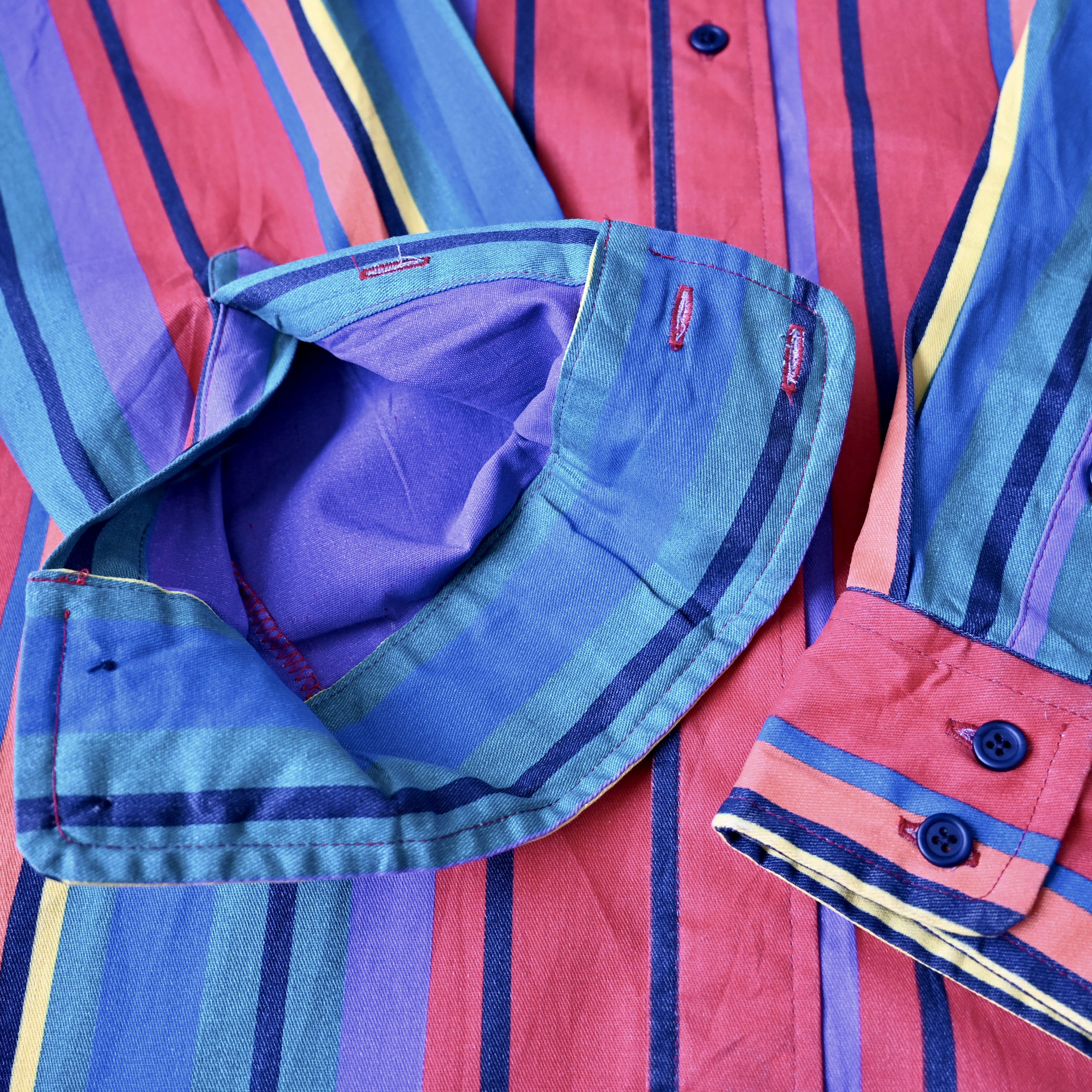 Vintage VTG 90s Wrangler Brushpopper cape shirt rainbow stripe 17.5 Size US XL / EU 56 / 4 - 11 Thumbnail