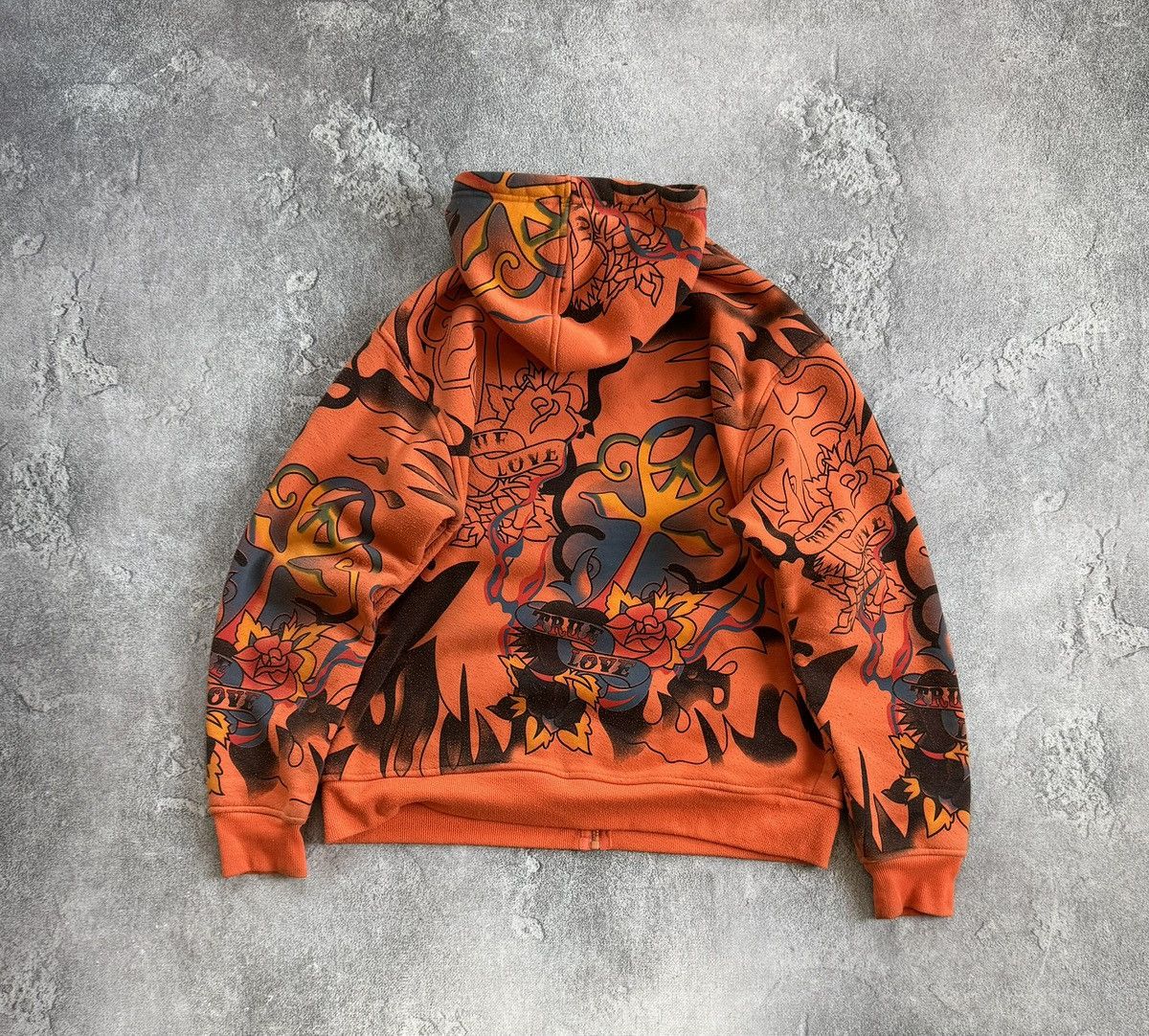 Ed Hardy True Love all printed tattoo rhinestones skeleton hoodie zip Size US L / EU 52-54 / 3 - 14 Thumbnail