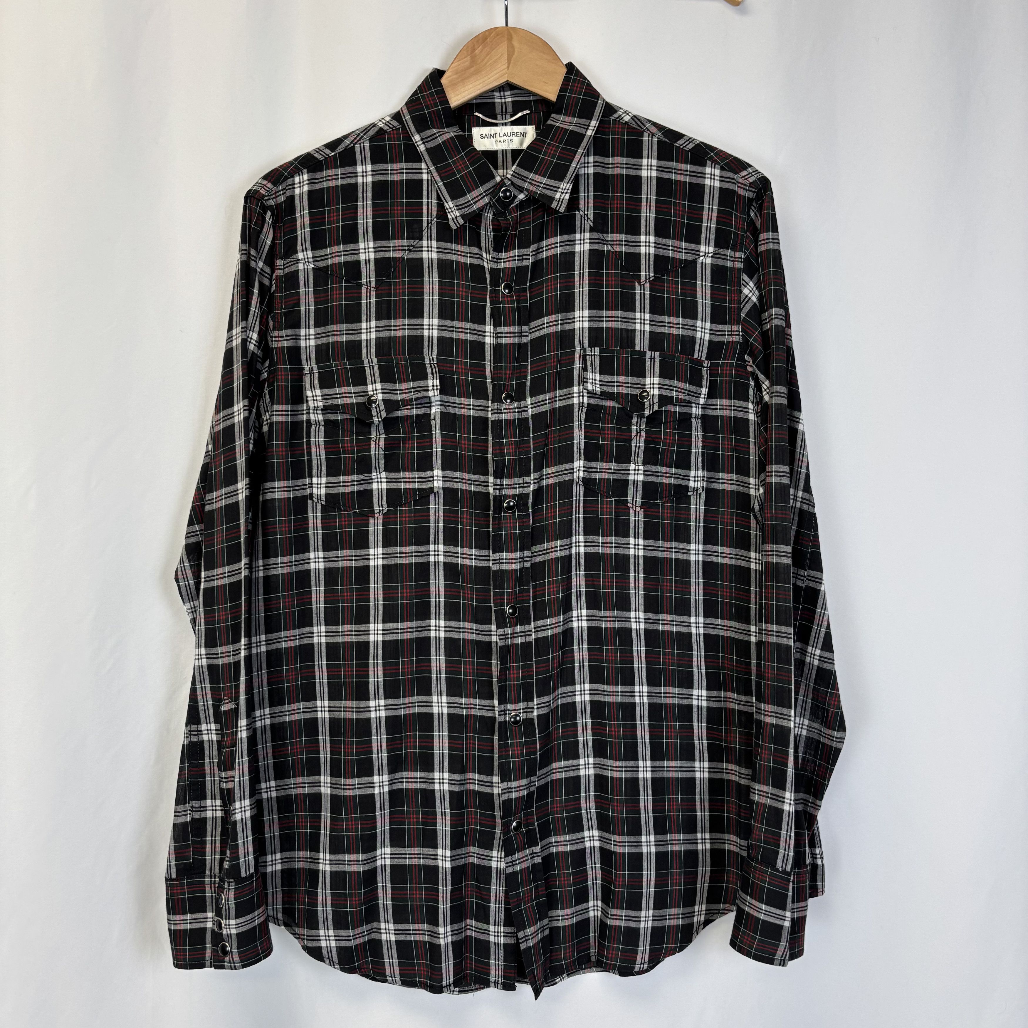 Saint Laurent Paris Saint Laurent Black Plaid Shirt Size US XL / EU 56 / 4 - 1 Thumbnail