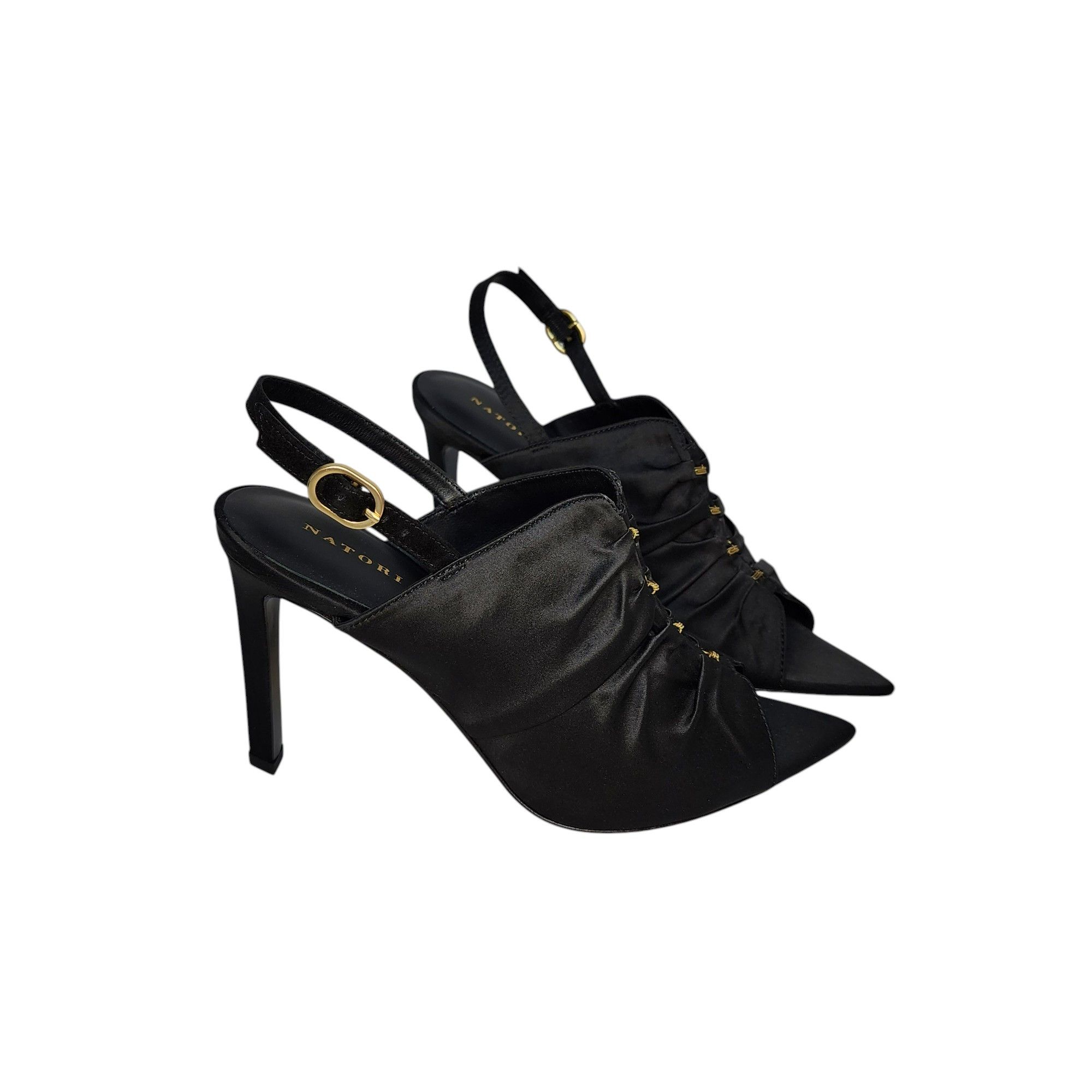 Other Natori Black Satin Silk Pointed Toe Stiletto Sandals Size US 8 / IT 38 - 1 Thumbnail