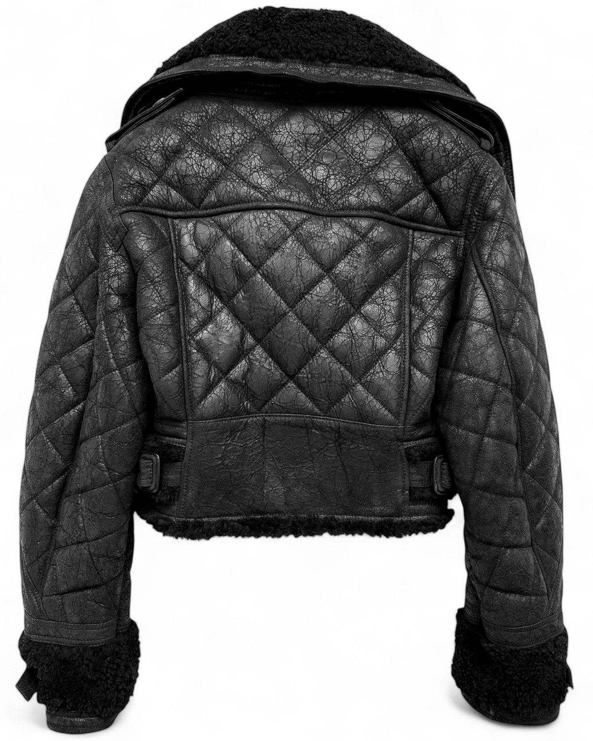 Burberry Prorsum 2010 Runway Cropped Iceland Shearling Cracked Leather Jacket Size S / US 4 / IT 40 - 6 Thumbnail