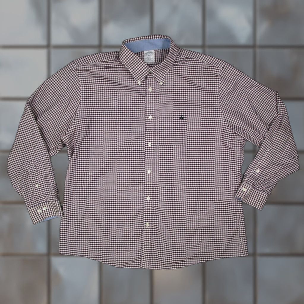 Brooks Brothers VINTAGE Brooks Brothers Dress Shirt Men 2XL Long Sleeve Blue Check Non-Iron Twill Button-Up Business Casual Size US XXL / EU 58 / 5 - 1 Thumbnail