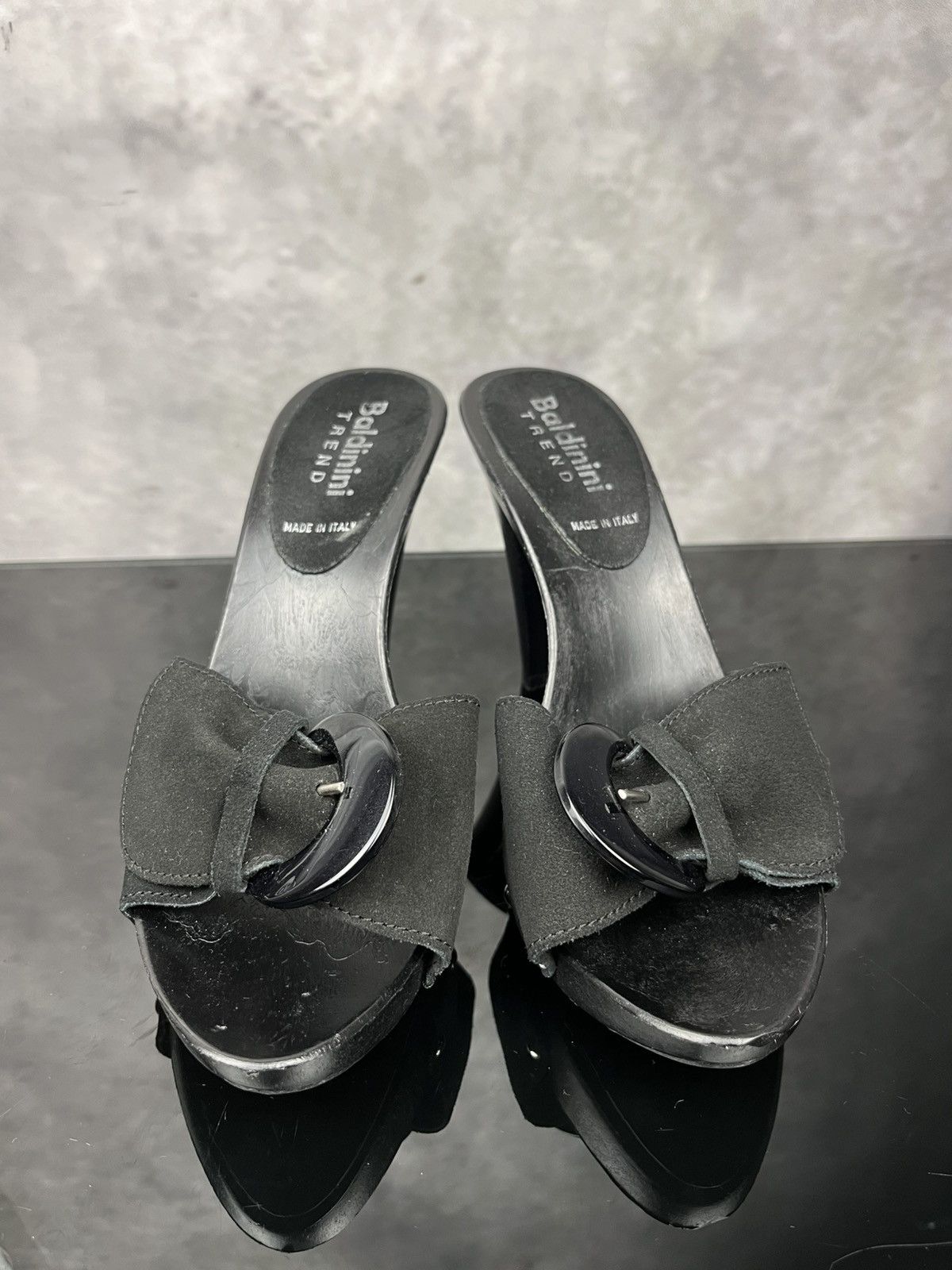 Baldinini Vtg Baldini Trend Suede Heeled Mules Sandals Black Sz 37 Size US 6.5 / IT 36.5 - 4 Thumbnail