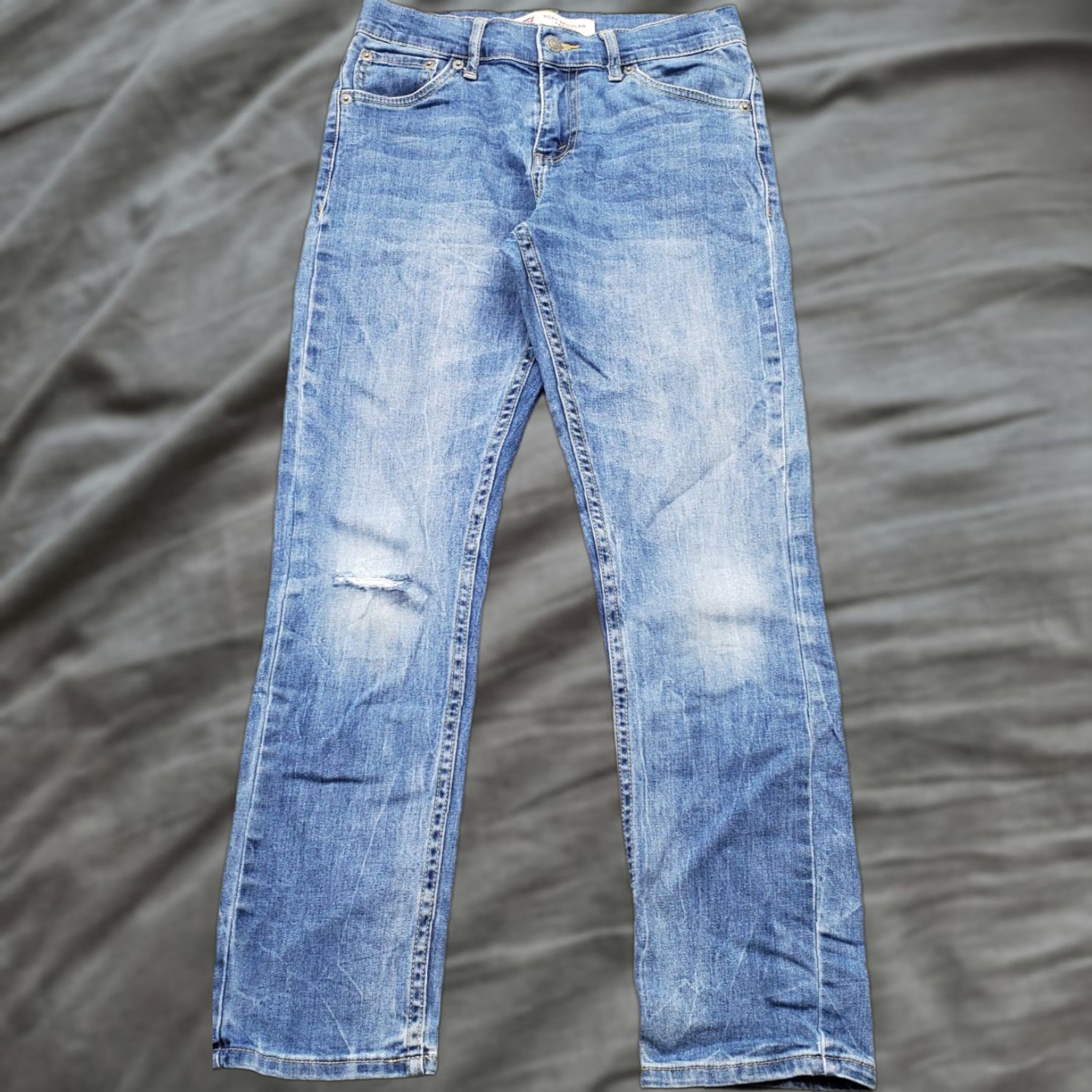 Levi's Levi's 502 Straight Jeans Womens 14 Blue Denim Stretch Regular Fit Distressed Jeans Size 36" / US 14 / IT 50 - 1 Thumbnail