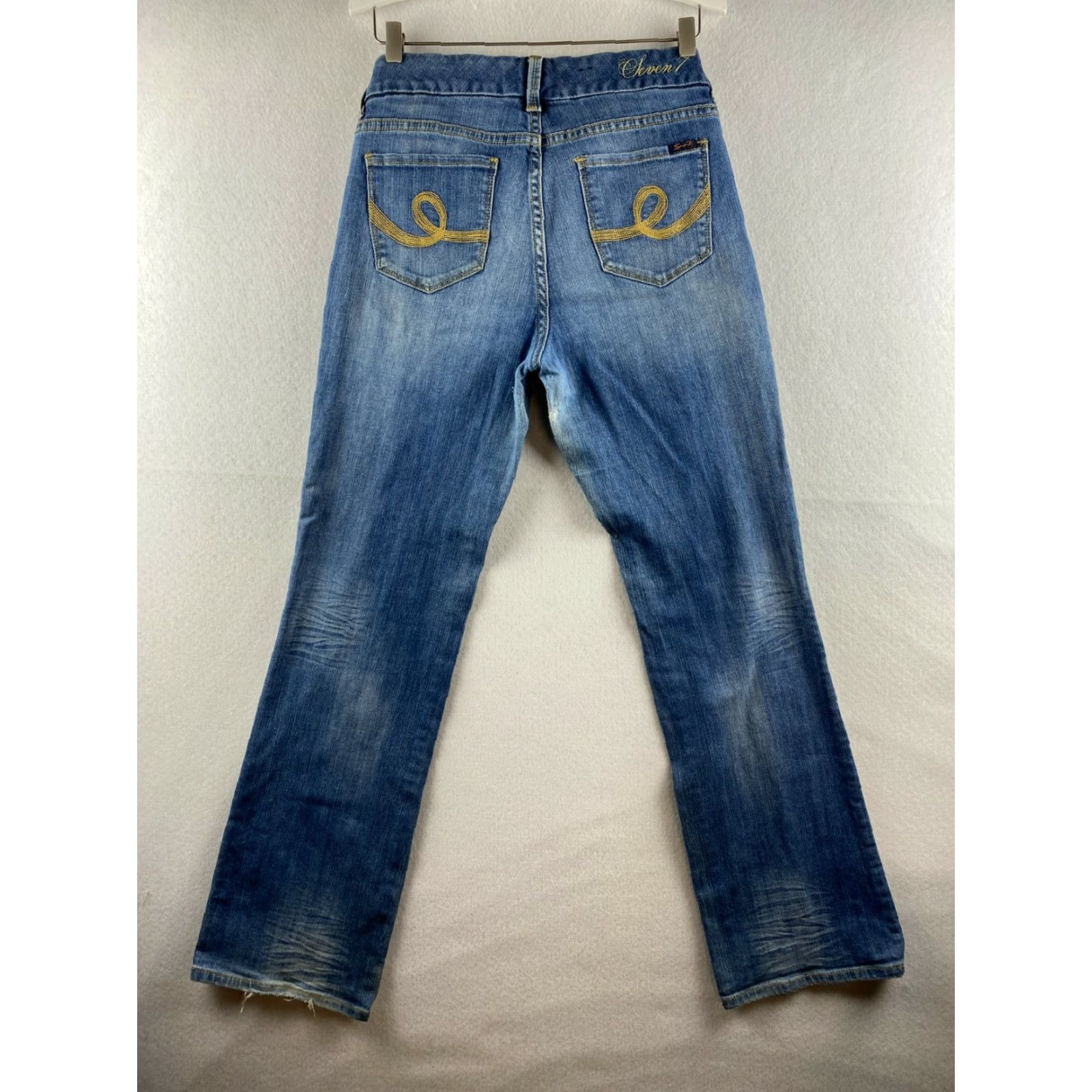 Vintage Seven7 Jeans Womens Bootcut Jeans 8 Blue Distressed Embroidered Pockets 5-Pocket Denim Cotton Spandex Regular Slim Rise Mid 31.5 Inseam Size 30" / US 8 / IT 44 - 2 Thumbnail